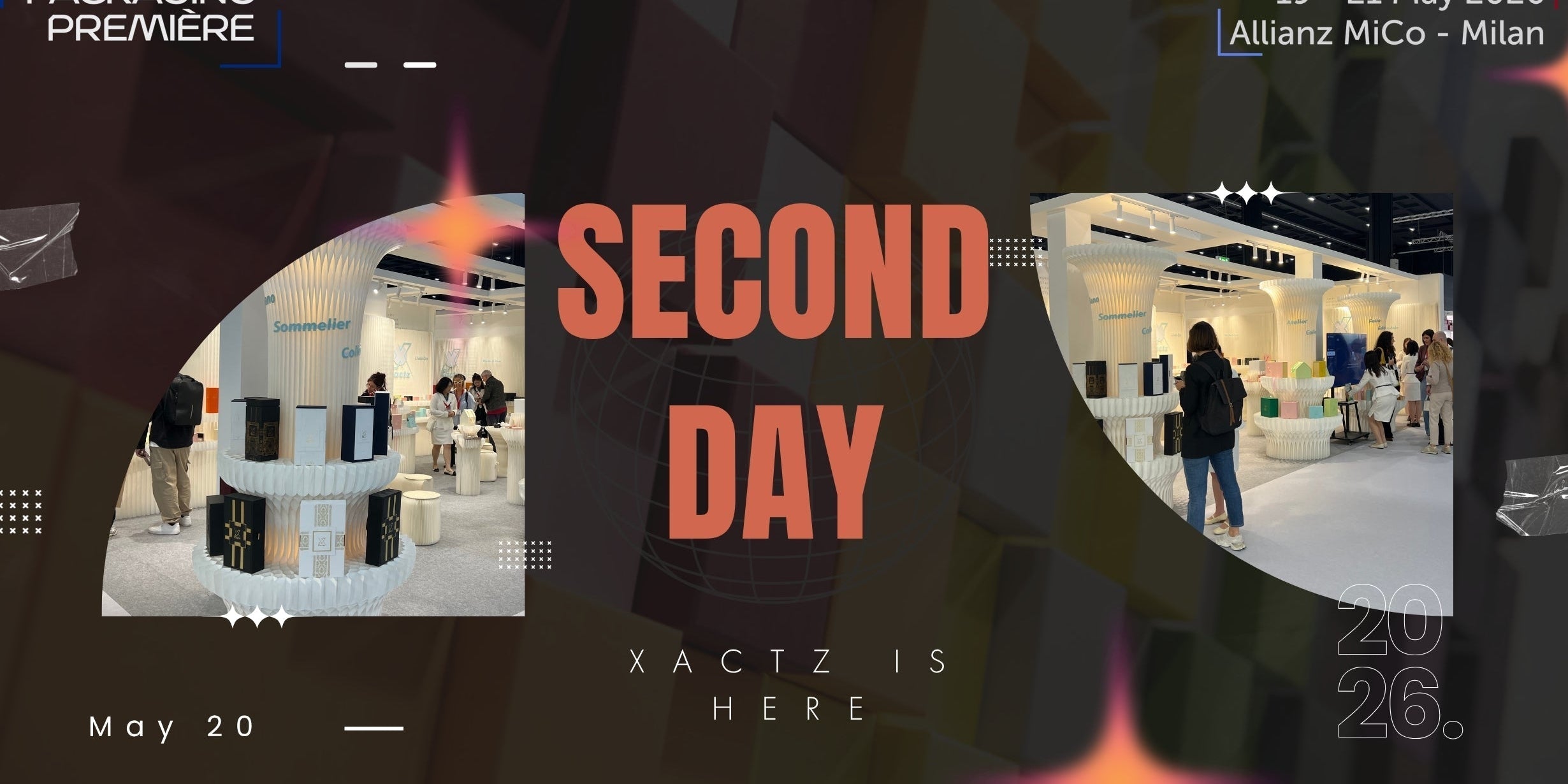 Xactz at Packaging Première PCD Milan 2026 day two Stand A68 B67 Allianz MiCO six luxury packaging collections Easyfairs Brand Ambassador