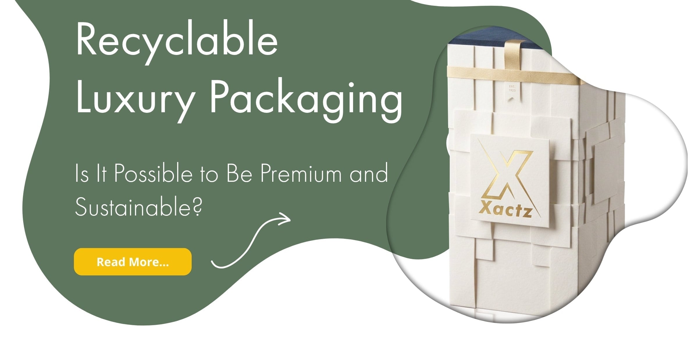 Xactz blog banner recyclable luxury rigid box white textured wrap gold foil logo ribbon sustainable premium packaging manufacturer