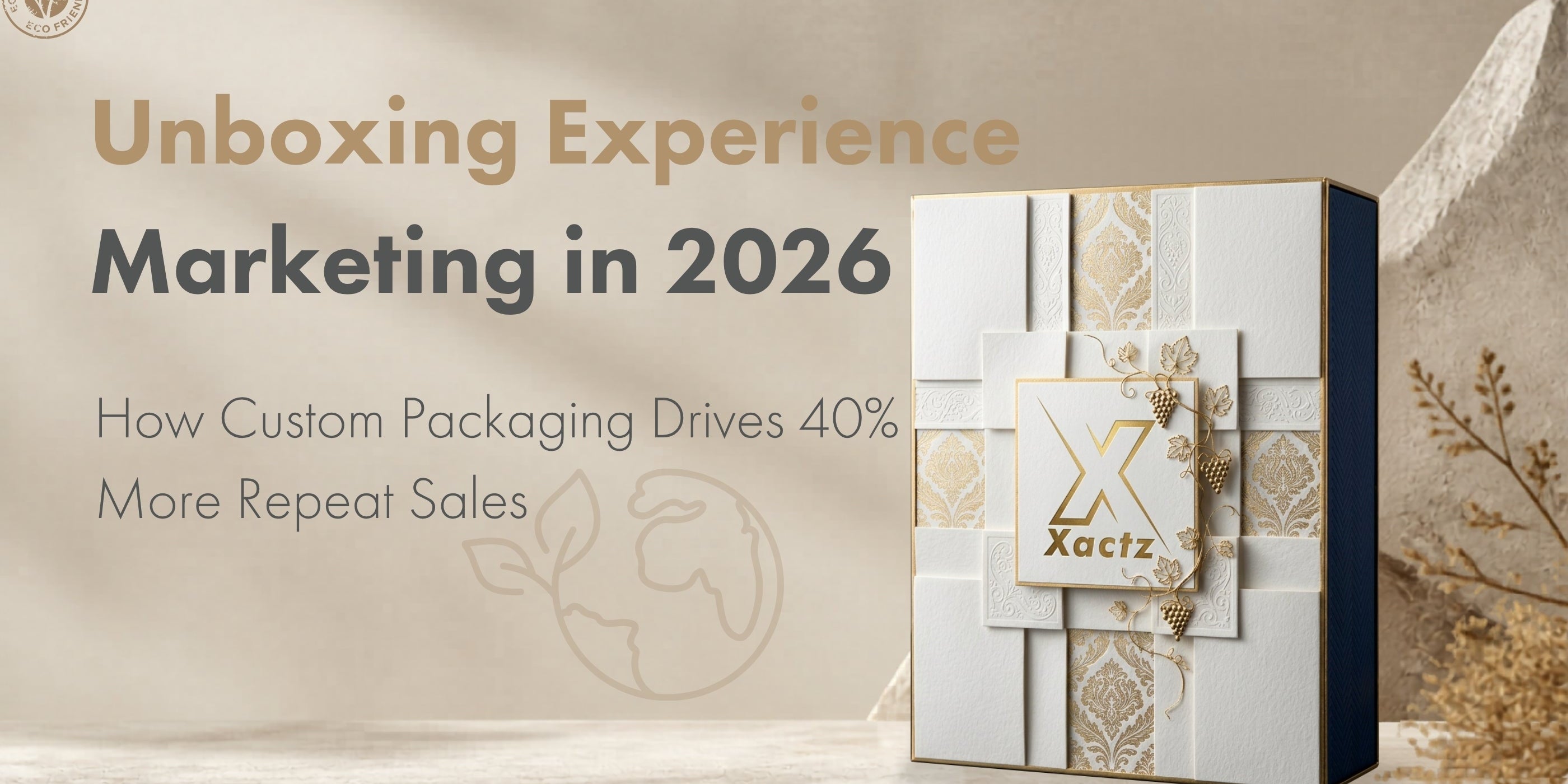 Xactz luxury custom rigid box with gold embossing and sculptural panel design for unboxing experience marketing in 2026