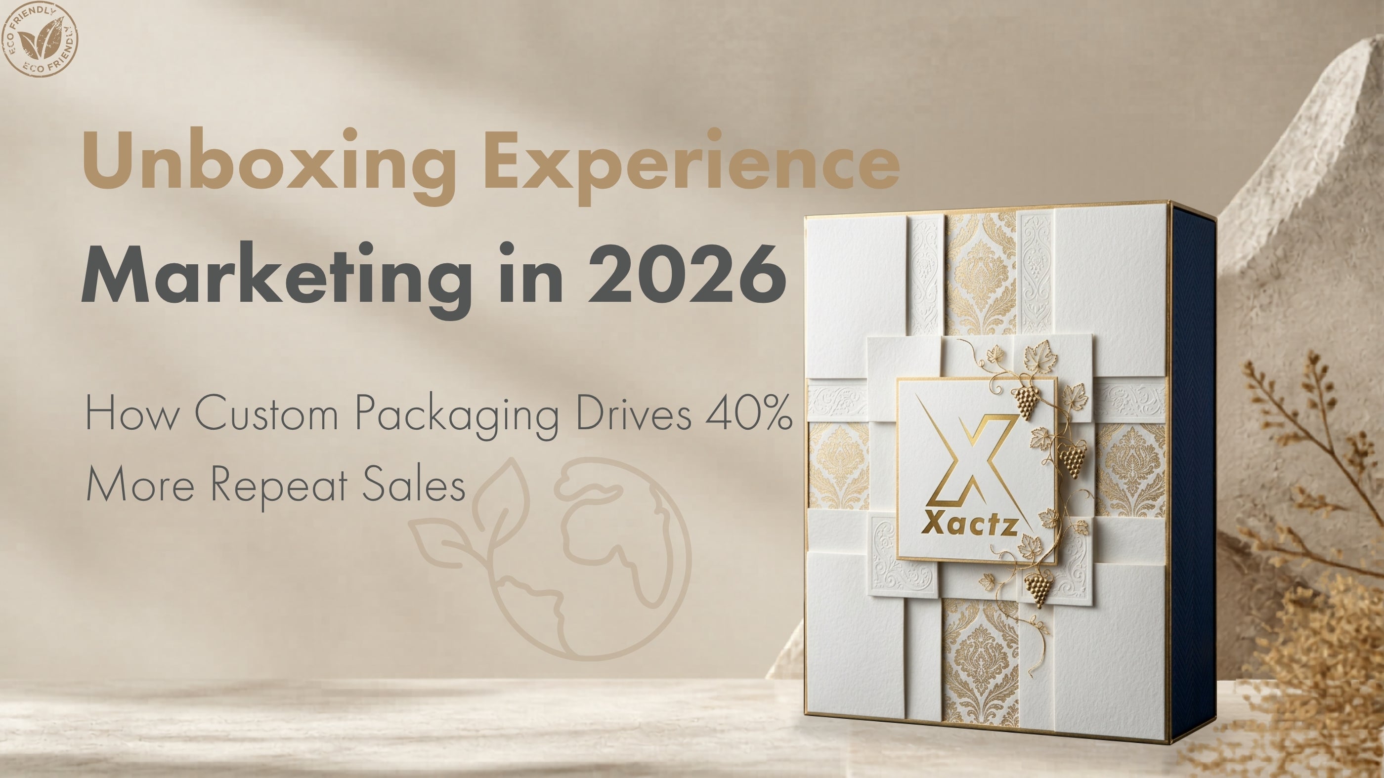 Xactz luxury custom rigid box with gold embossing and sculptural panel design for unboxing experience marketing in 2026