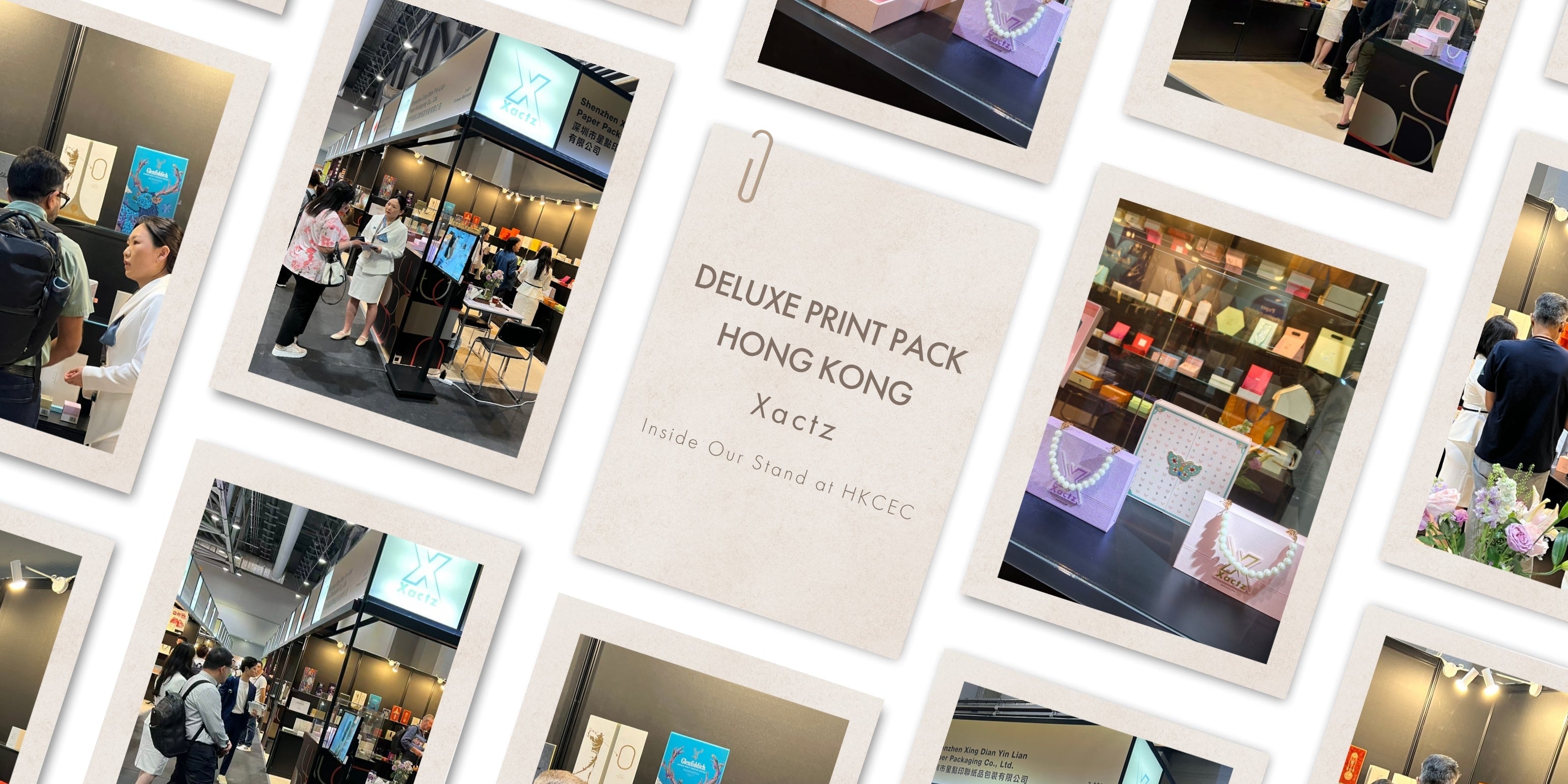 Xactz luxury packaging stand 3-A21 Deluxe Print Pack Hong Kong 2026 HKCEC multiple pictures showing Inside xactz Stand