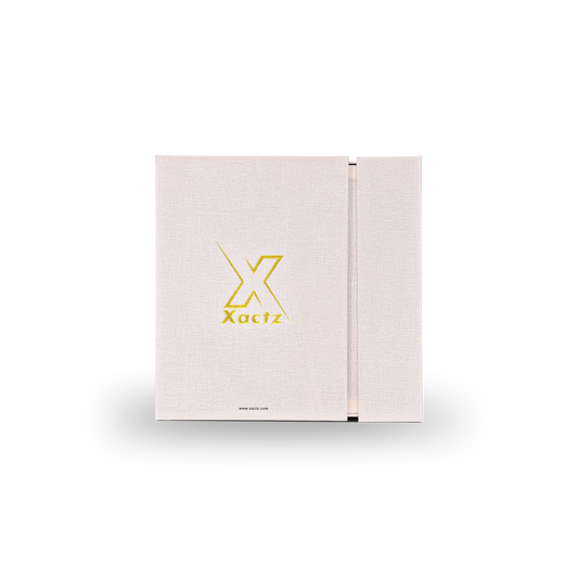 Boîte-livre pliable de luxe sur mesure rose avec texture toile et emballage à chaud doré