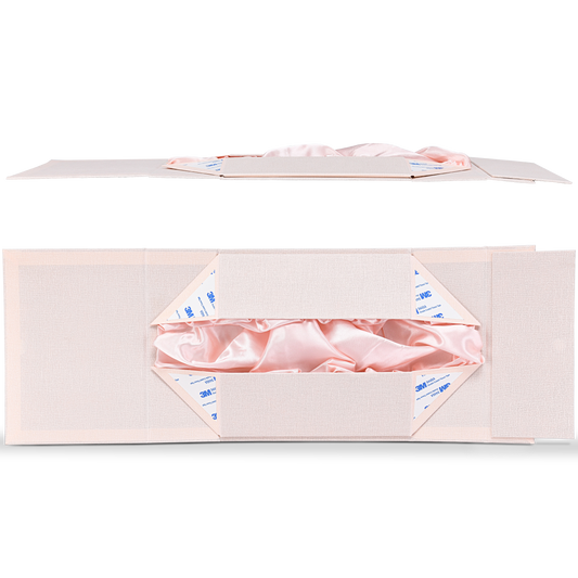 Luxuriöse maßgeschneiderte rosa faltbare Buchbox mit Canvas-Satin-Futter Goldfolienverpackung