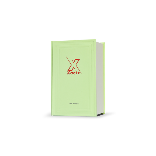 Boîte de luxe personnalisée verte en forme de livre, avec cadre estampé et emballage à plateau rectangulaire