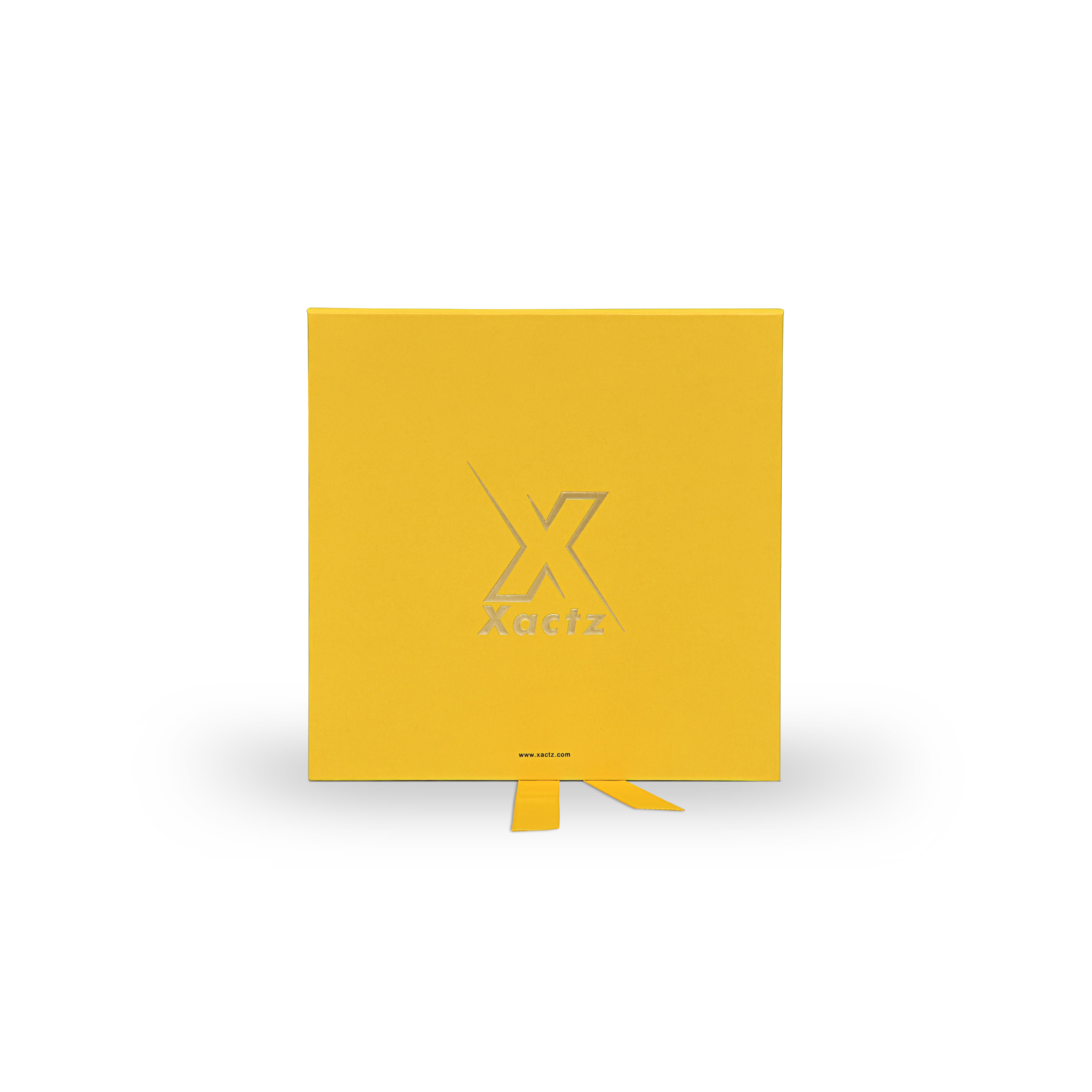 Boîte livre de luxe personnalisée pliable jaune avec détails en ruban et emballage estampé à chaud or