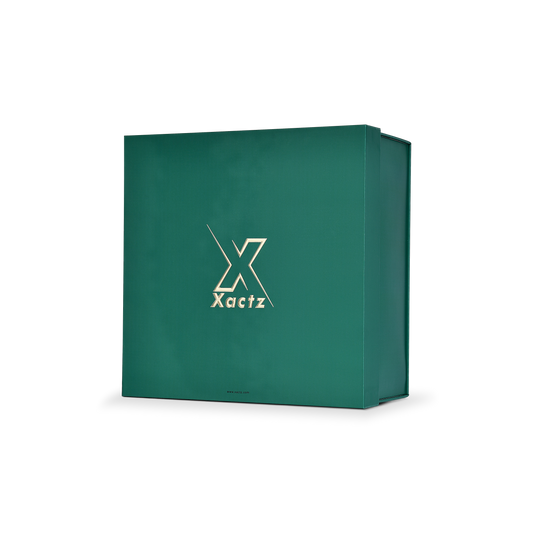 Emballage de luxe personnalisé avec boîte à base couvercle vert, feuille d'or et pelliculage mat