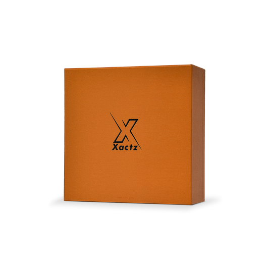 Boîte tiroir orange de luxe personnalisée, garnissage raphia, marquage à chaud or