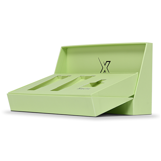 Luxuriöse maßgeschneiderte grüne Klappdeckelbox mit matter Laminierung und schwarzer silberner Folienverpackung