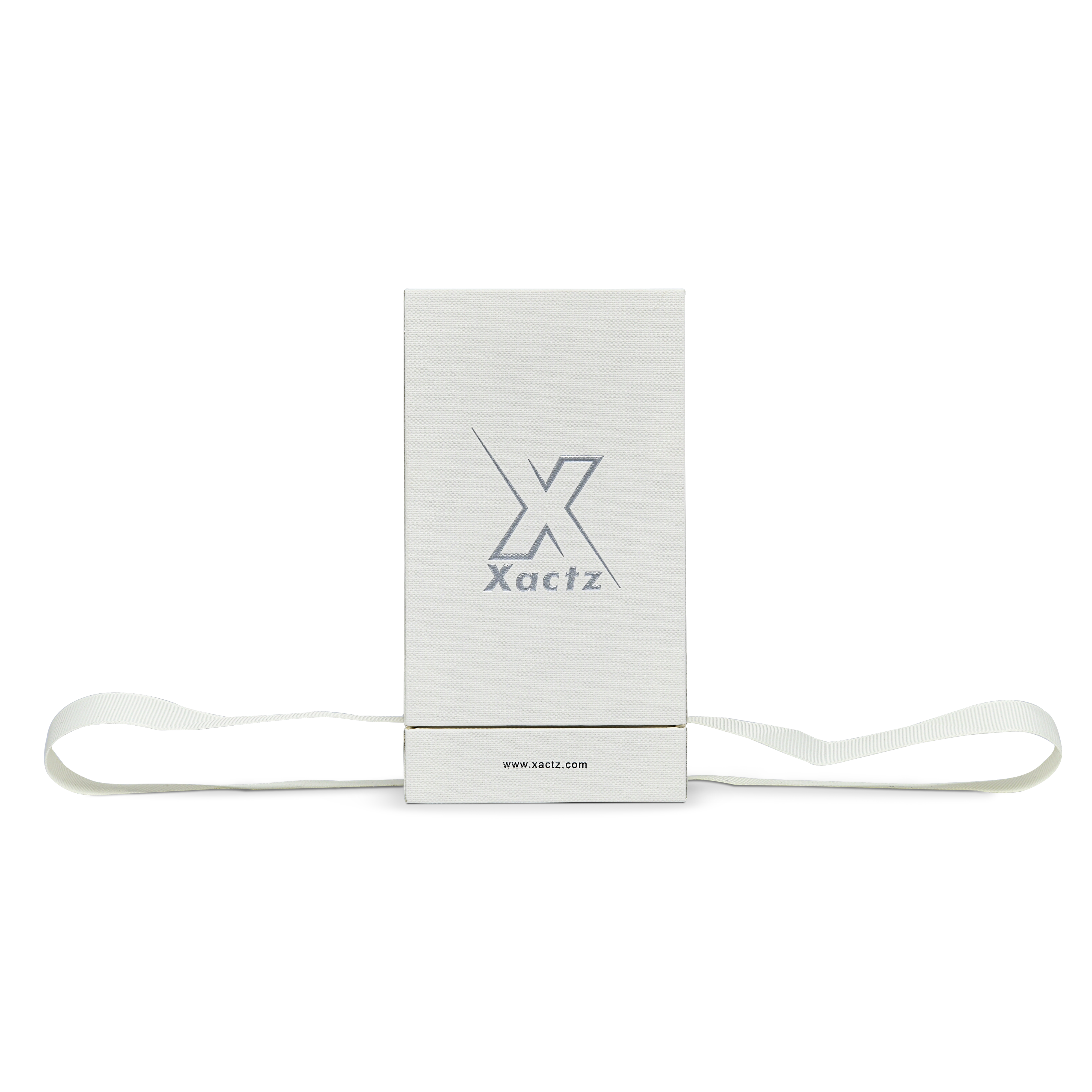 Boîtes de luxe personnalisées extra hautes, crème blanc, argent brillant gaufré, fermeture à ruban