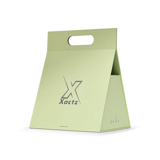 Boîte de luxe personnalisée vert clair avec poignée découpée et emballage en aluminium argenté