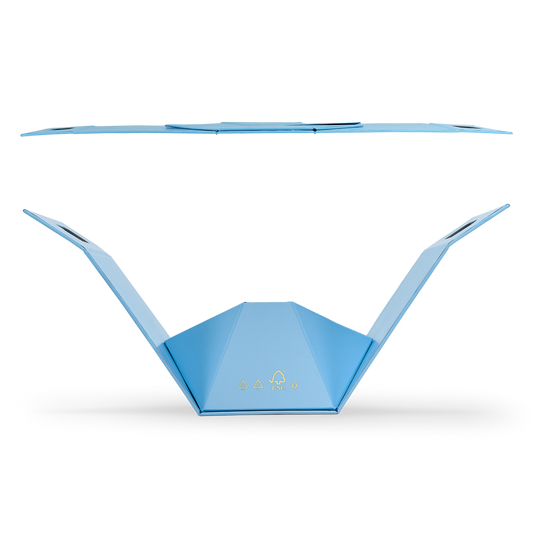 Sac de shopping de luxe personnalisé bleu avec poignées découpées et film or pour emballage