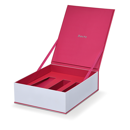 Luxuriöse maßgeschneiderte weiße Karton-Klappdeckelbox mit silberner Folienverpackung