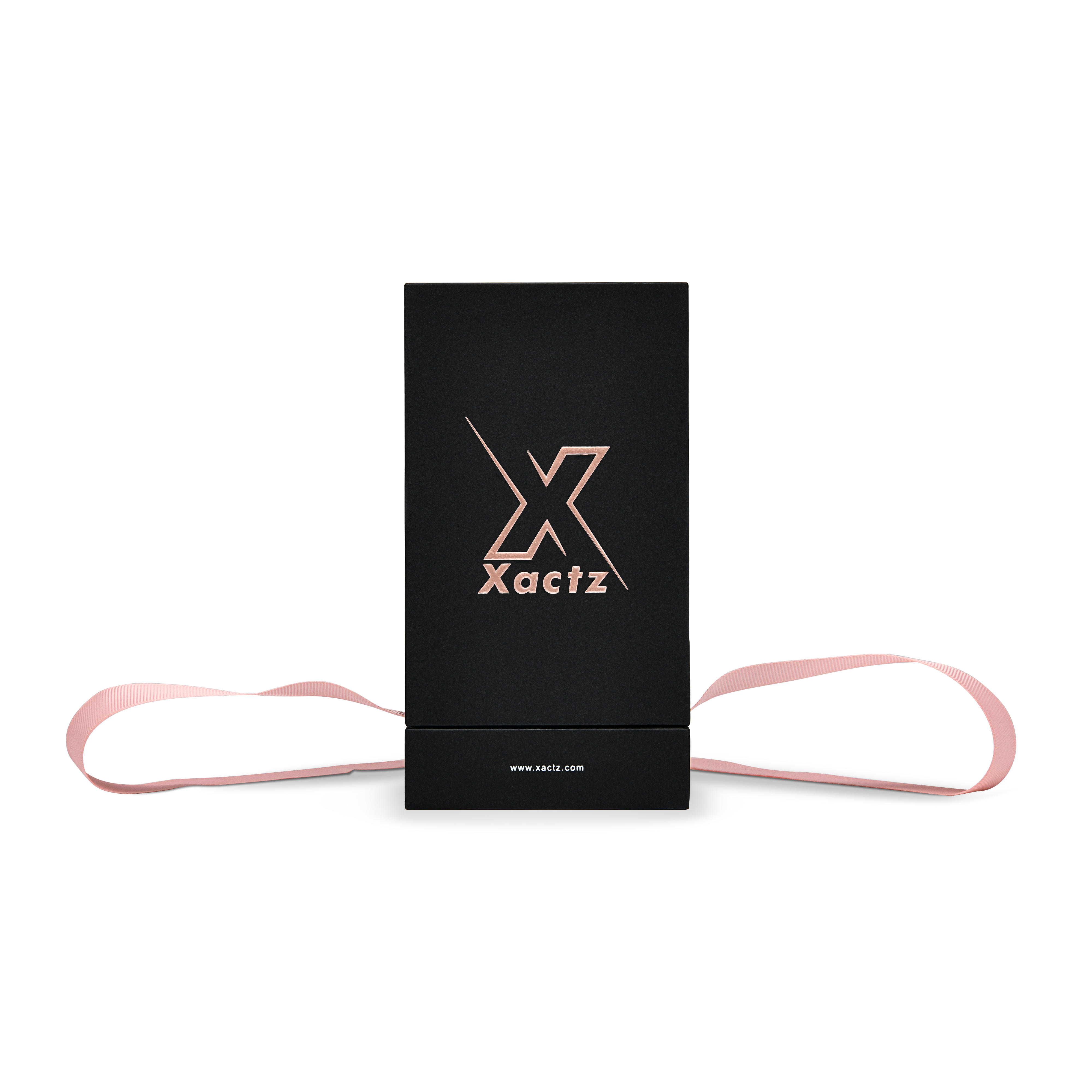 Boîtes luxe personnalisées, noires et or rose, gaufrées, extra hautes, avec fermeture par ruban rose