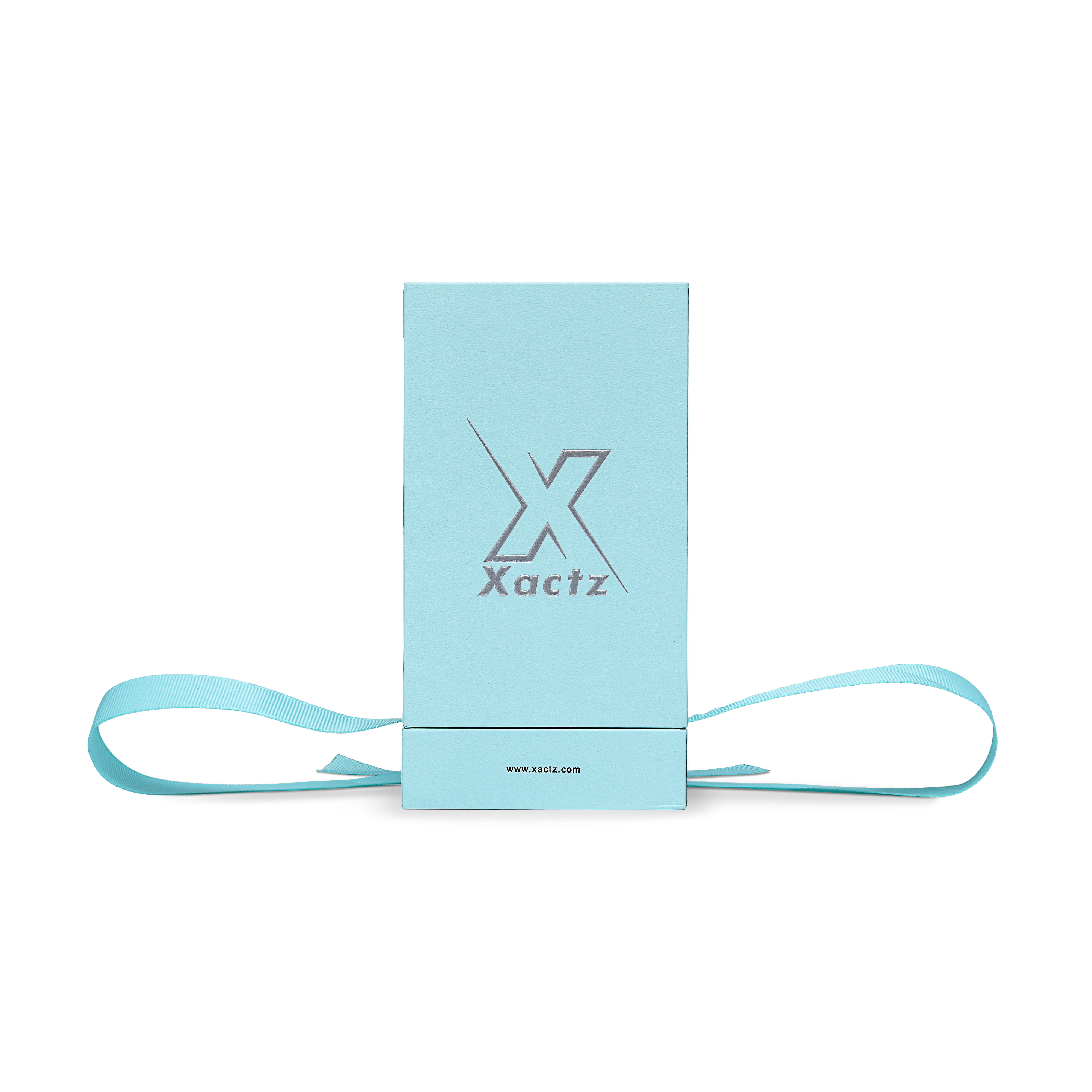 Emballage Luxe Personnalisé Boîtes Très Hautes Gaufrées Argent Brillant Bleu Ciel Fermeture Ruban