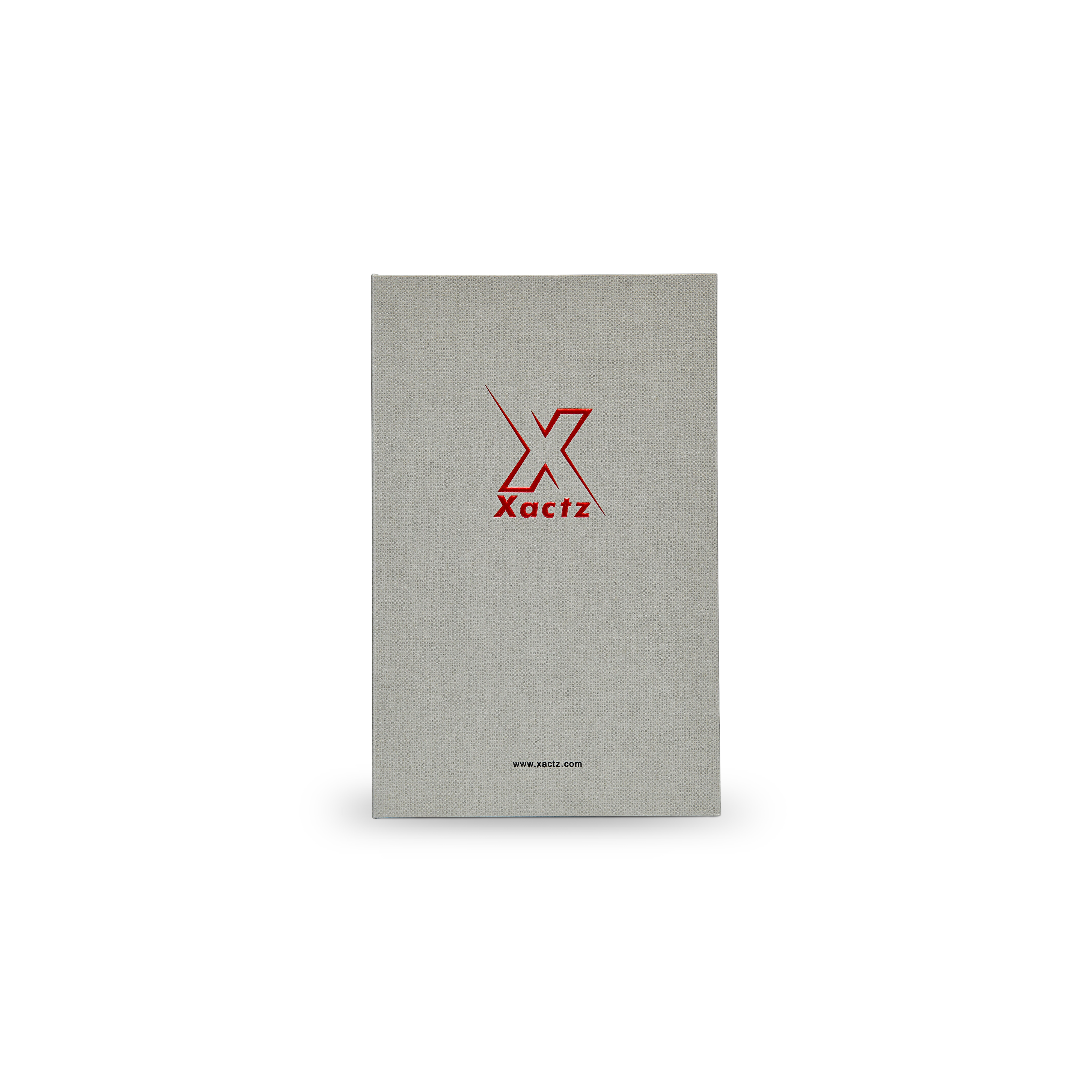 Boîte de livre de luxe sur mesure gris sauge, texture lotus, emballage avec plateau EVA noir