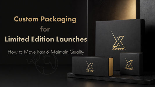 Xactz custom luxury packaging boxes with gold foil stamped logos for limited edition product launches.