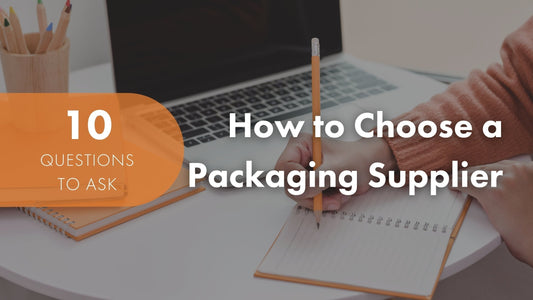 Xactz Blog 17 banner, How to Choose a Packaging Supplier 10 Questions to Ask with person writing notes at a desk.