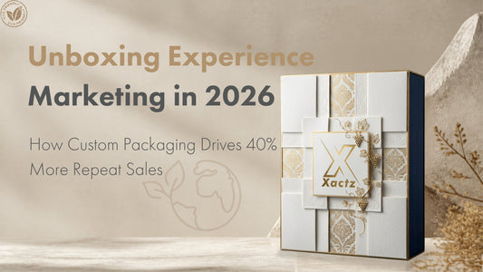Xactz luxury custom rigid box with gold embossing and sculptural panel design for unboxing experience marketing in 2026