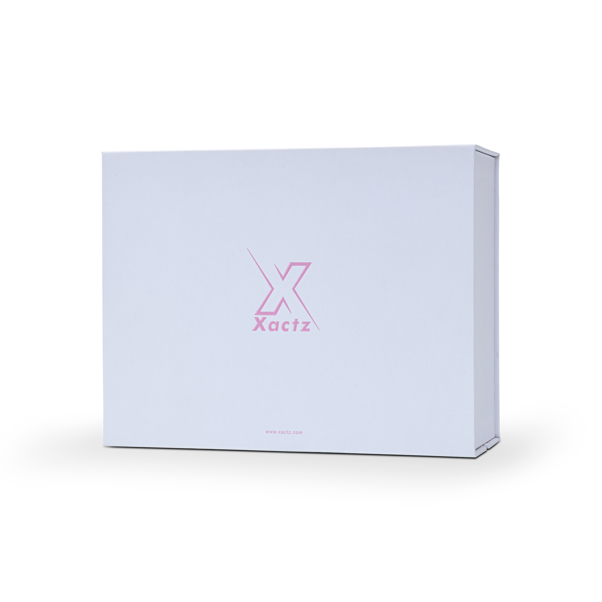 Perspective angle view of a closed premium white magnetic gift box showing clean edges and precision custom packaging craftsmanship.