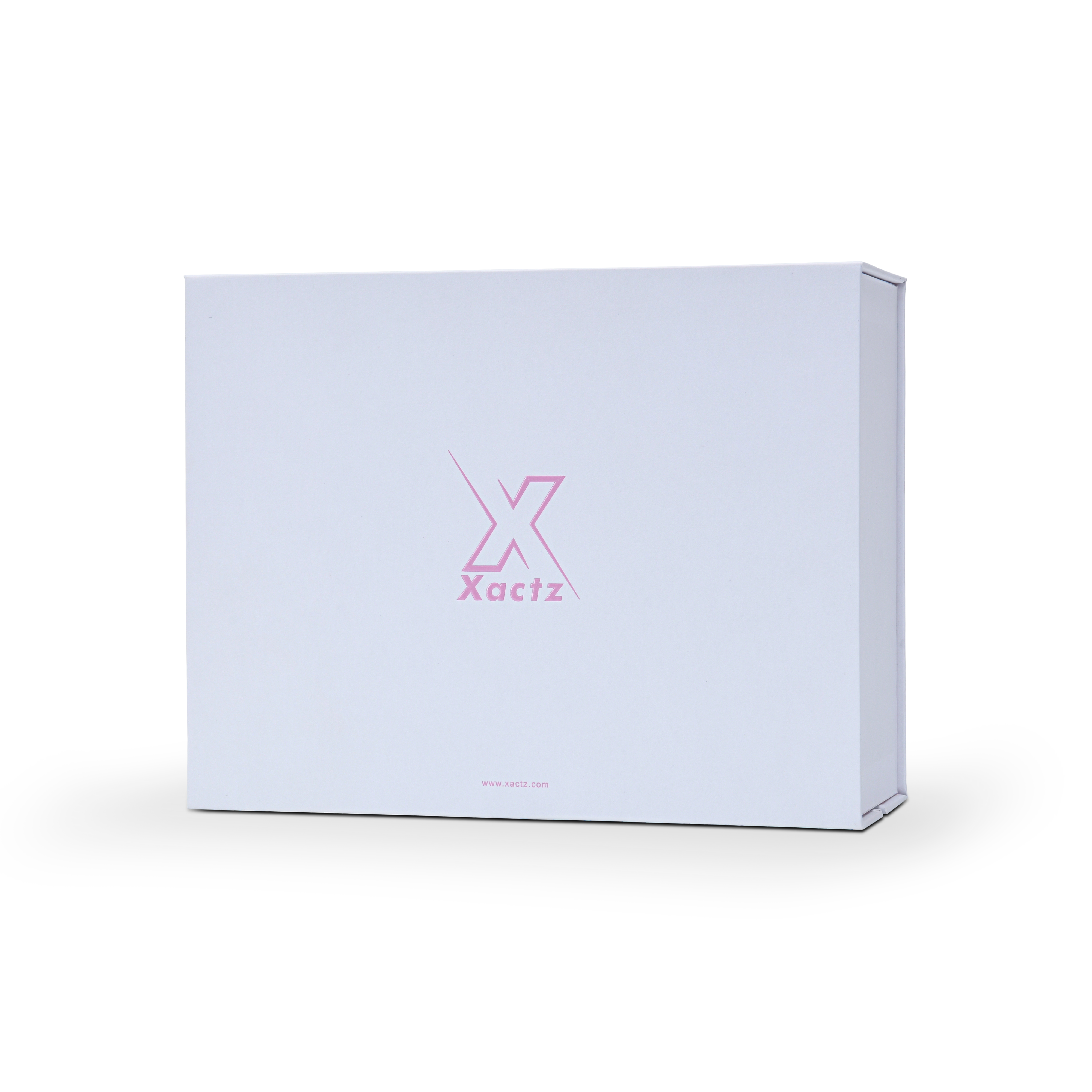 Perspective angle view of a closed premium white magnetic gift box showing clean edges and precision custom packaging craftsmanship.
