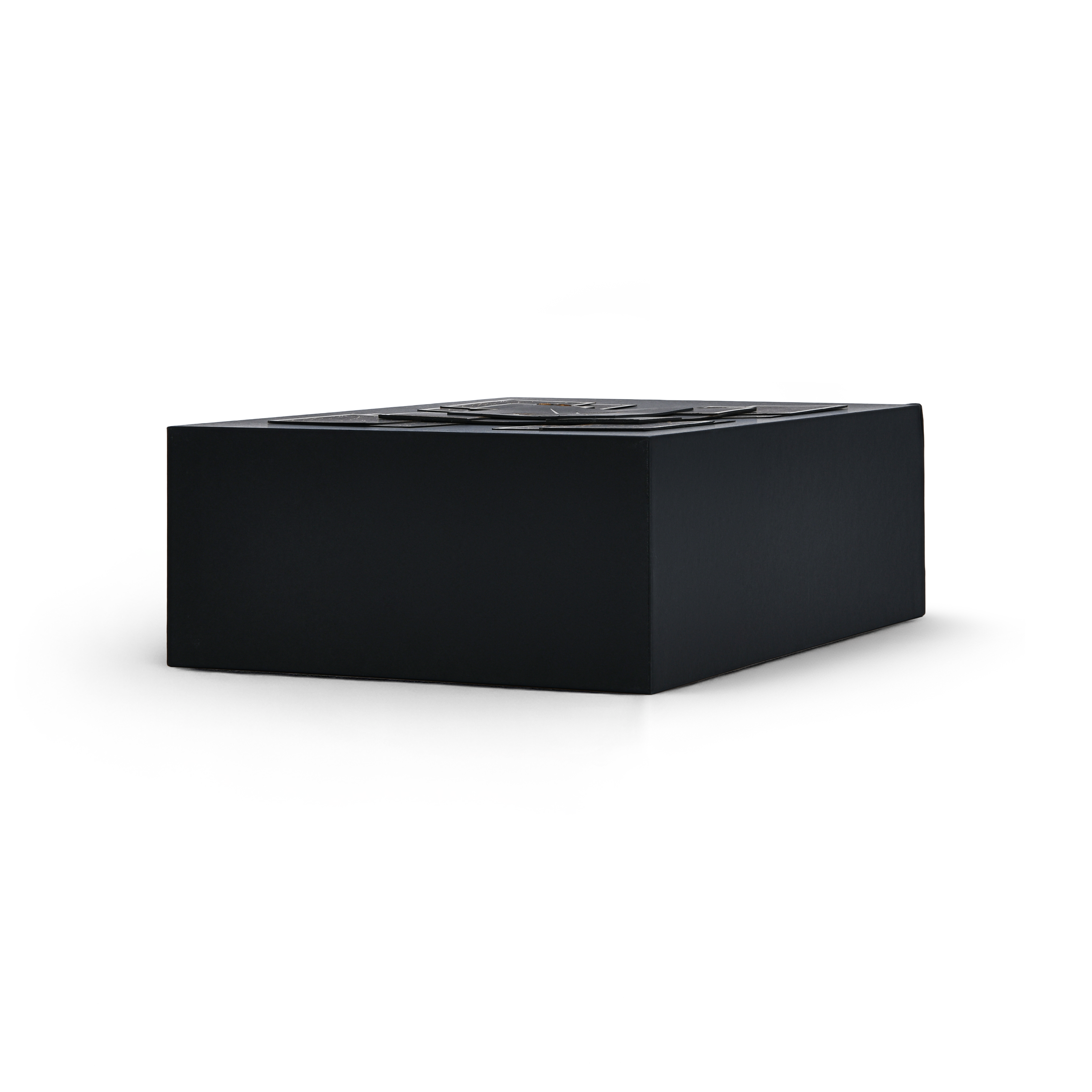 Premium matte black rigid wine gift box base view showing clean flat bottom construction and deep black specialty paper finish