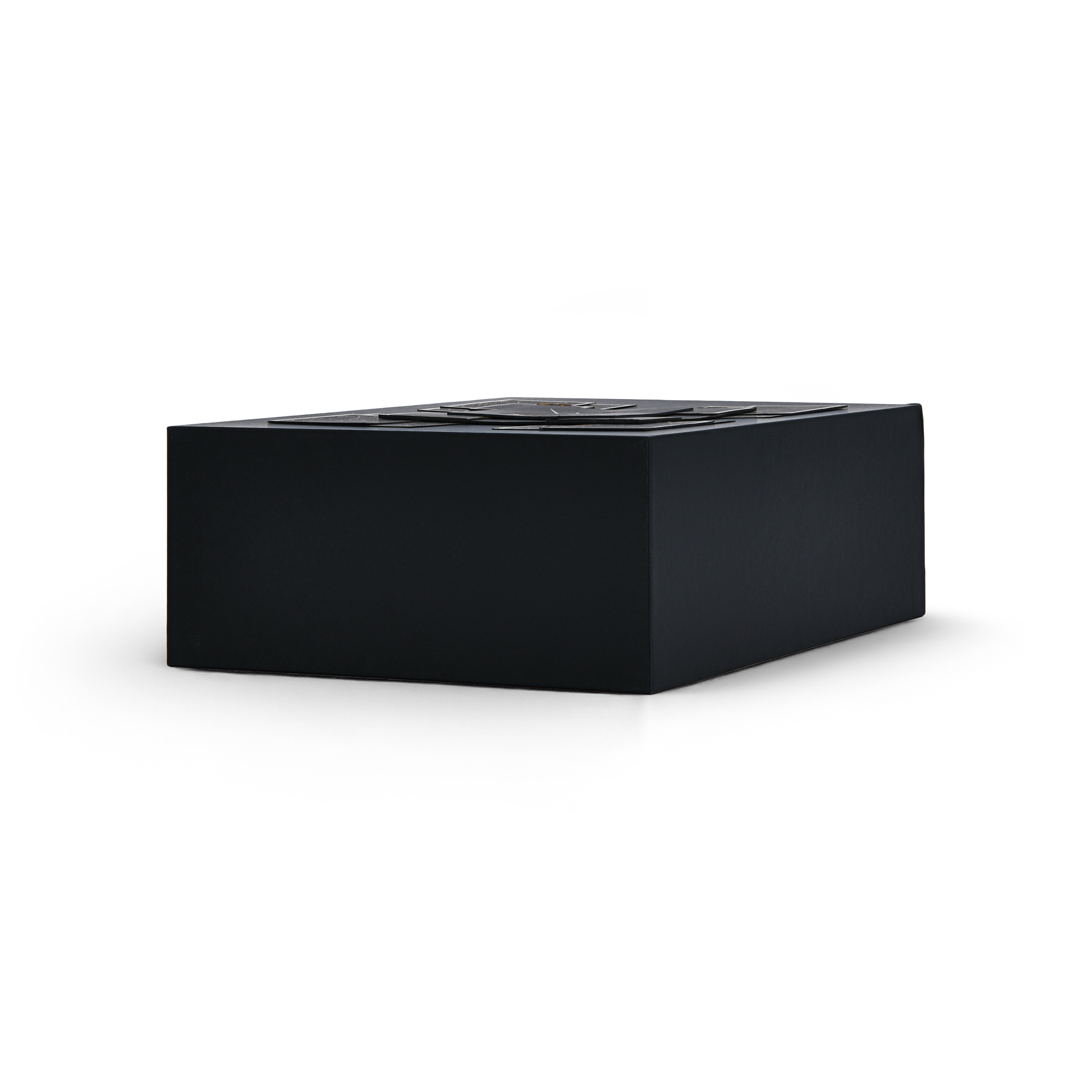 Premium matte black rigid wine gift box base view showing clean flat bottom construction and deep black specialty paper finish