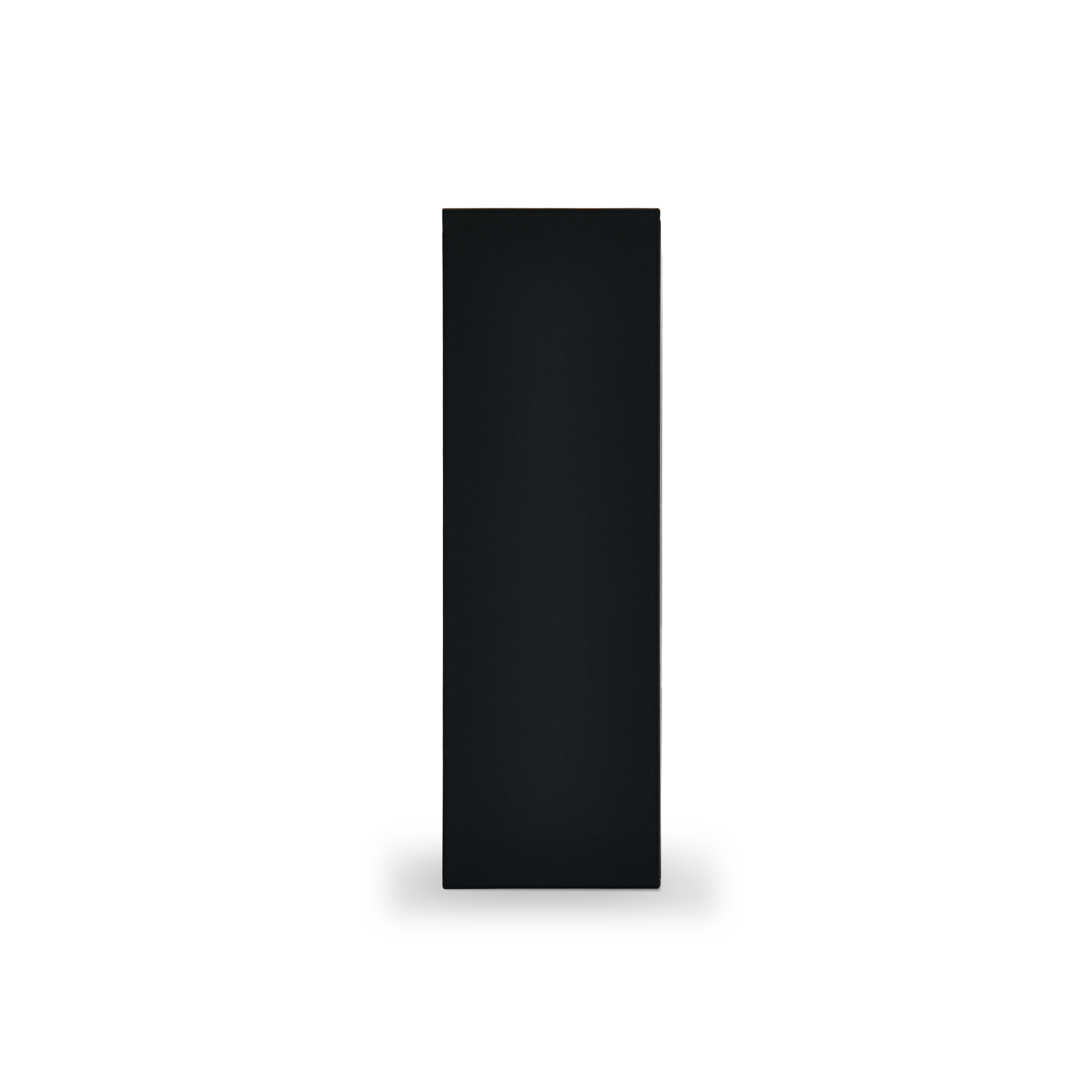 Luxury rigid wine gift box side profile view showing slim depth and premium matte black specialty paper construction