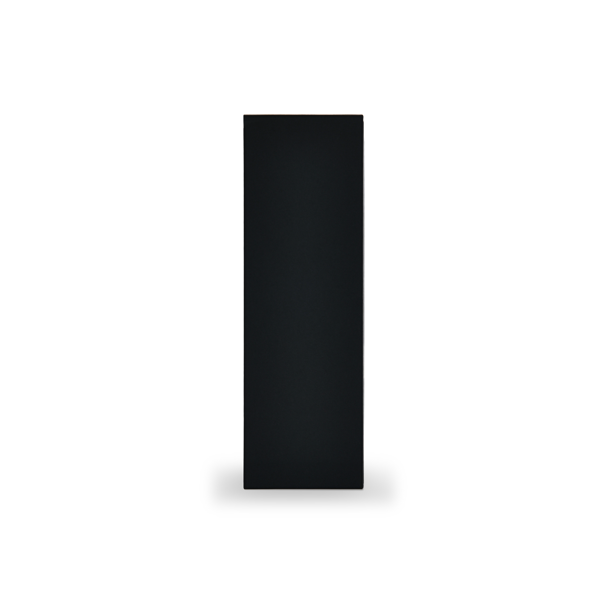 Luxury rigid wine gift box side profile view showing slim depth and premium matte black specialty paper construction