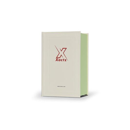 Cream Green Embossed Red Gold Foil Book-Shaped Luxury Gift Box with Double Copper Paper and Black EVA Inner Tray