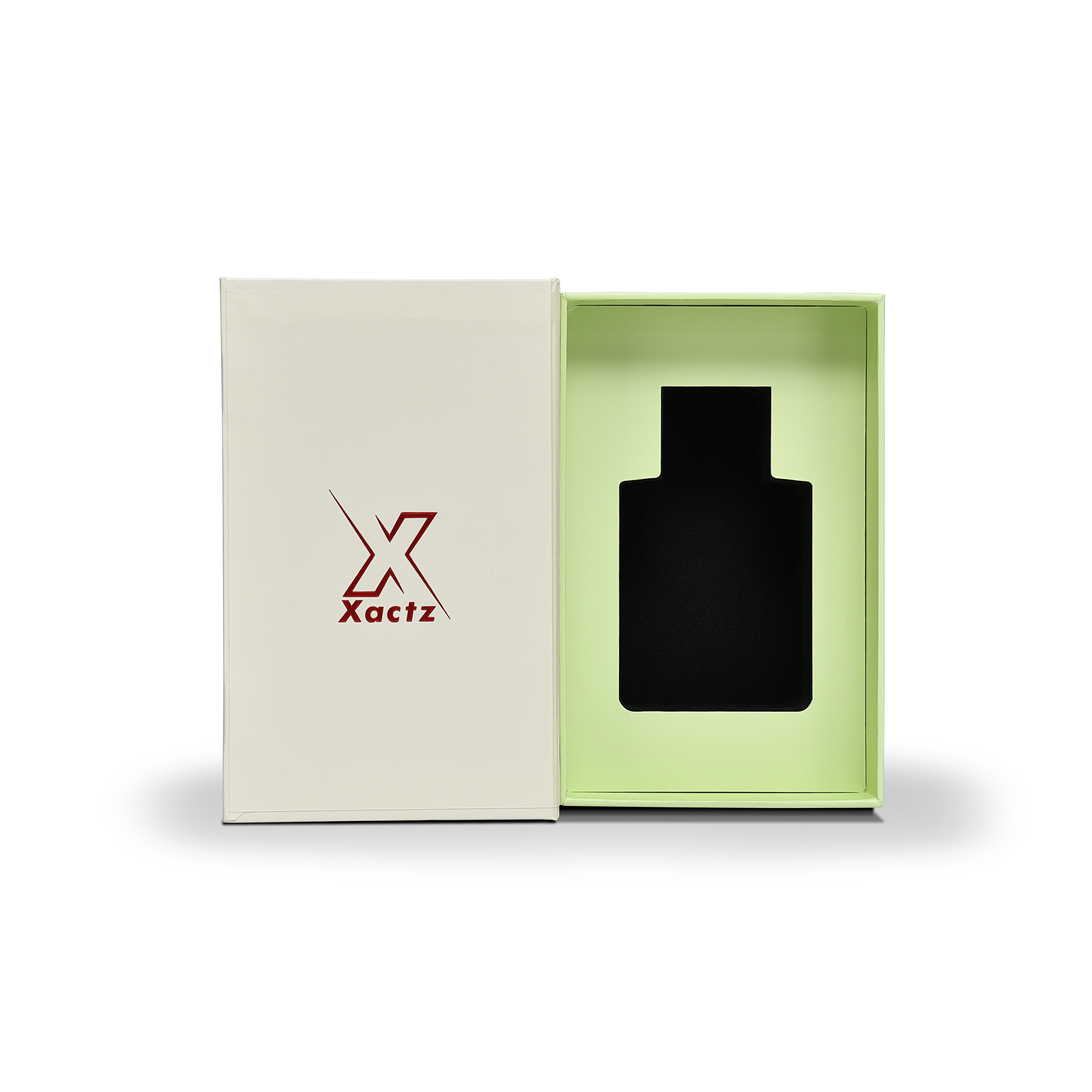 Cream Green Embossed Red Gold Foil Book-Shaped Luxury Gift Box with Double Copper Paper and Black EVA Inner Tray