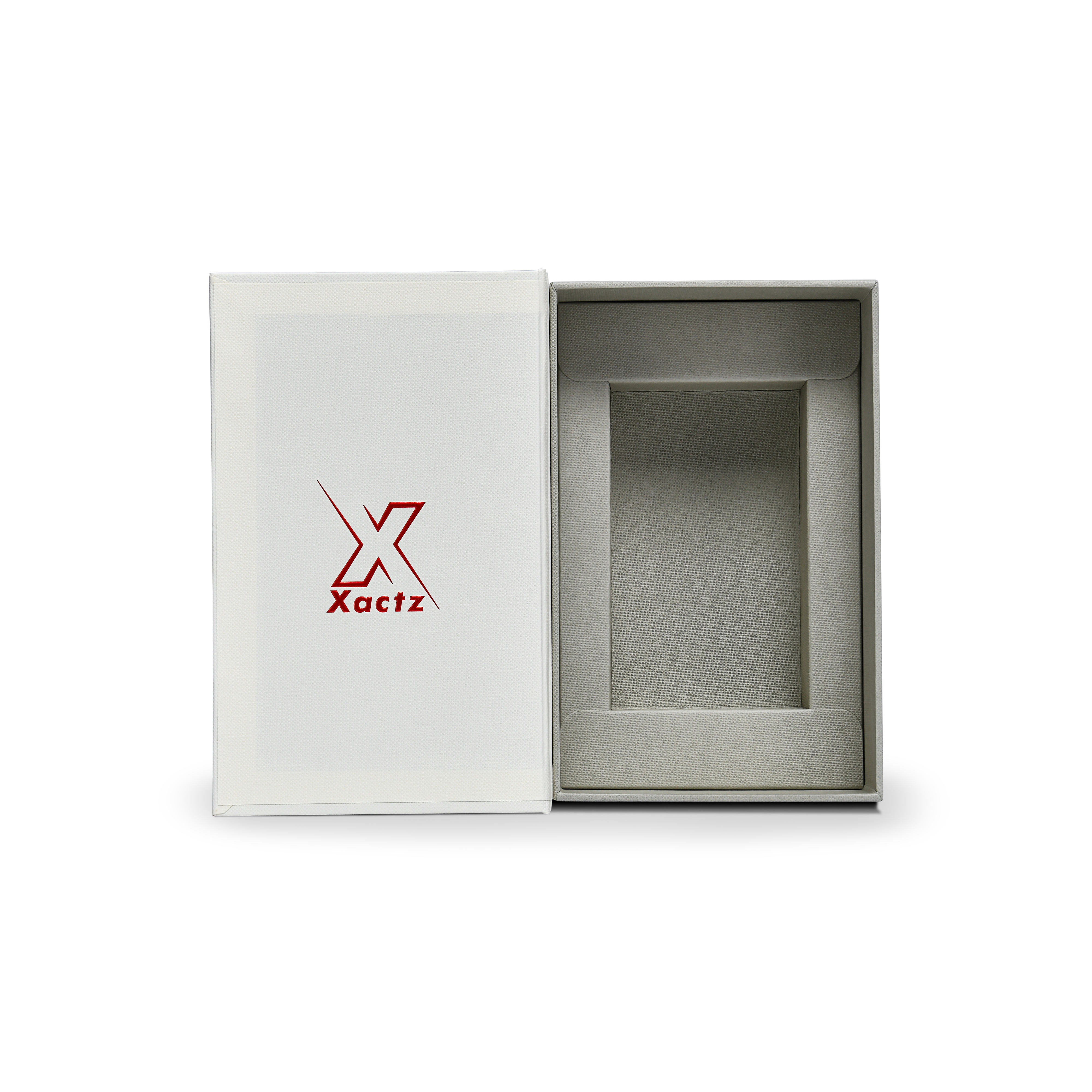 Luxuriöse maßgeschneiderte buchförmige Box mit Lotusstruktur geprägtem Rahmen Tray-Verpackung