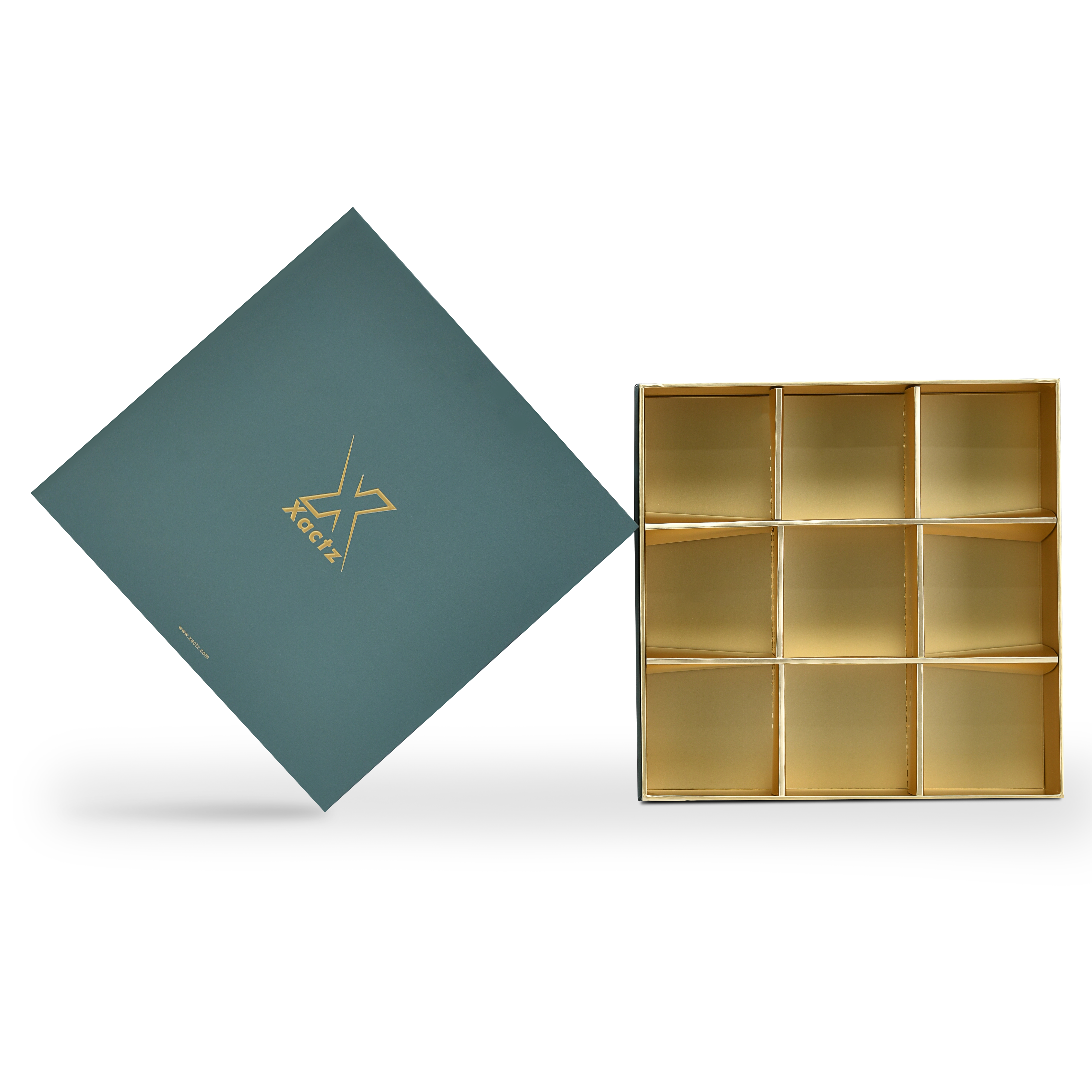 Luxury Custom Dark Green Lid Base Box Three Layer Interior Packaging