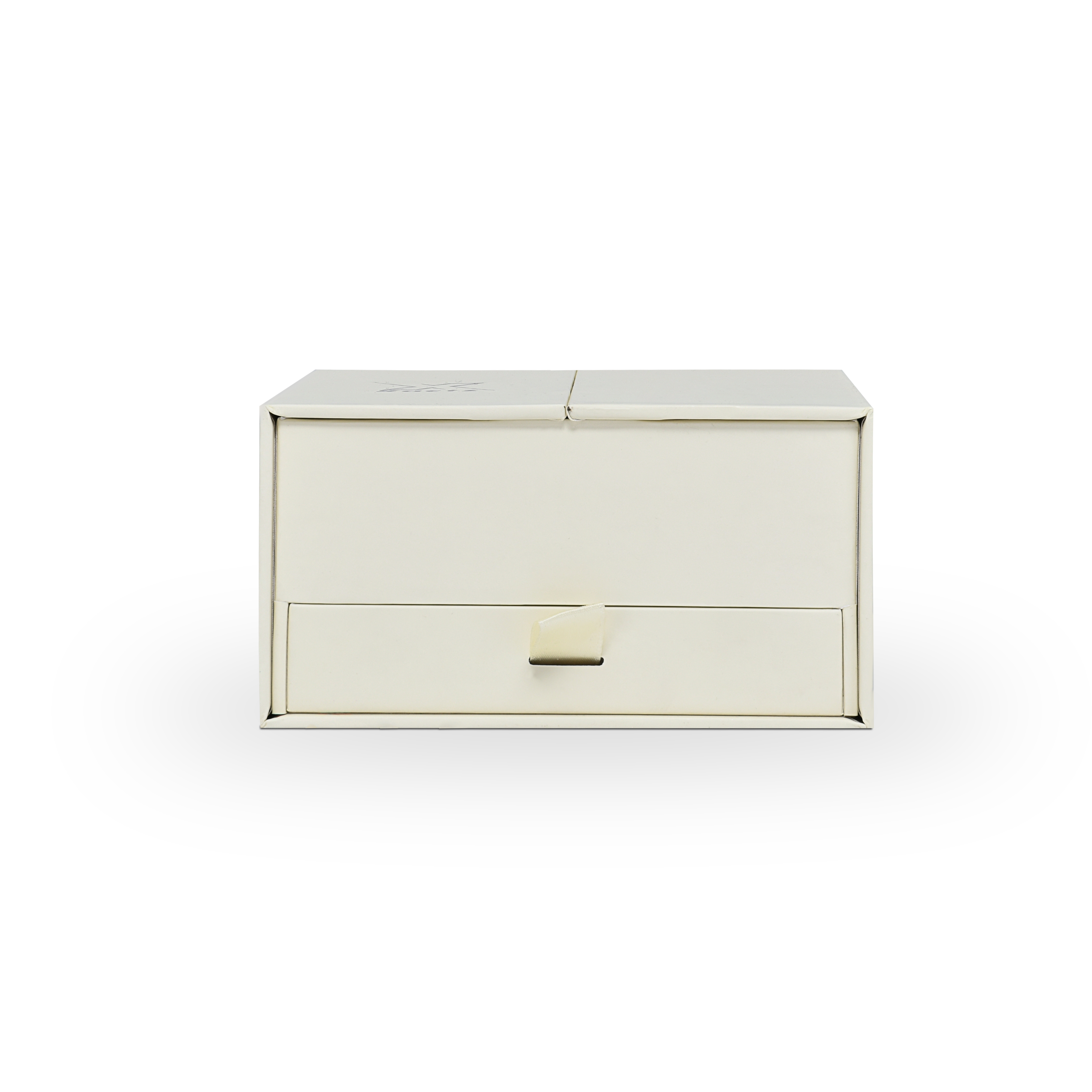 Emballage de luxe personnalisé en boîte à double porte beige avec feuille holographique