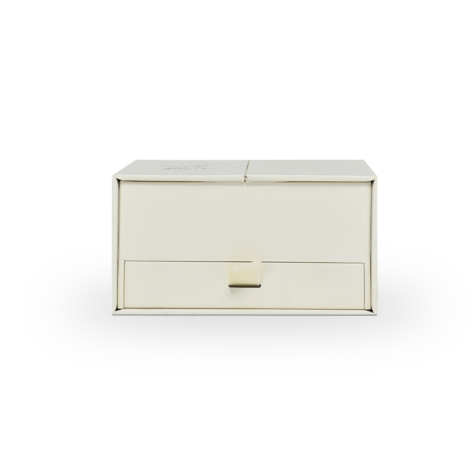 Emballage de luxe personnalisé en boîte à double porte beige avec feuille holographique