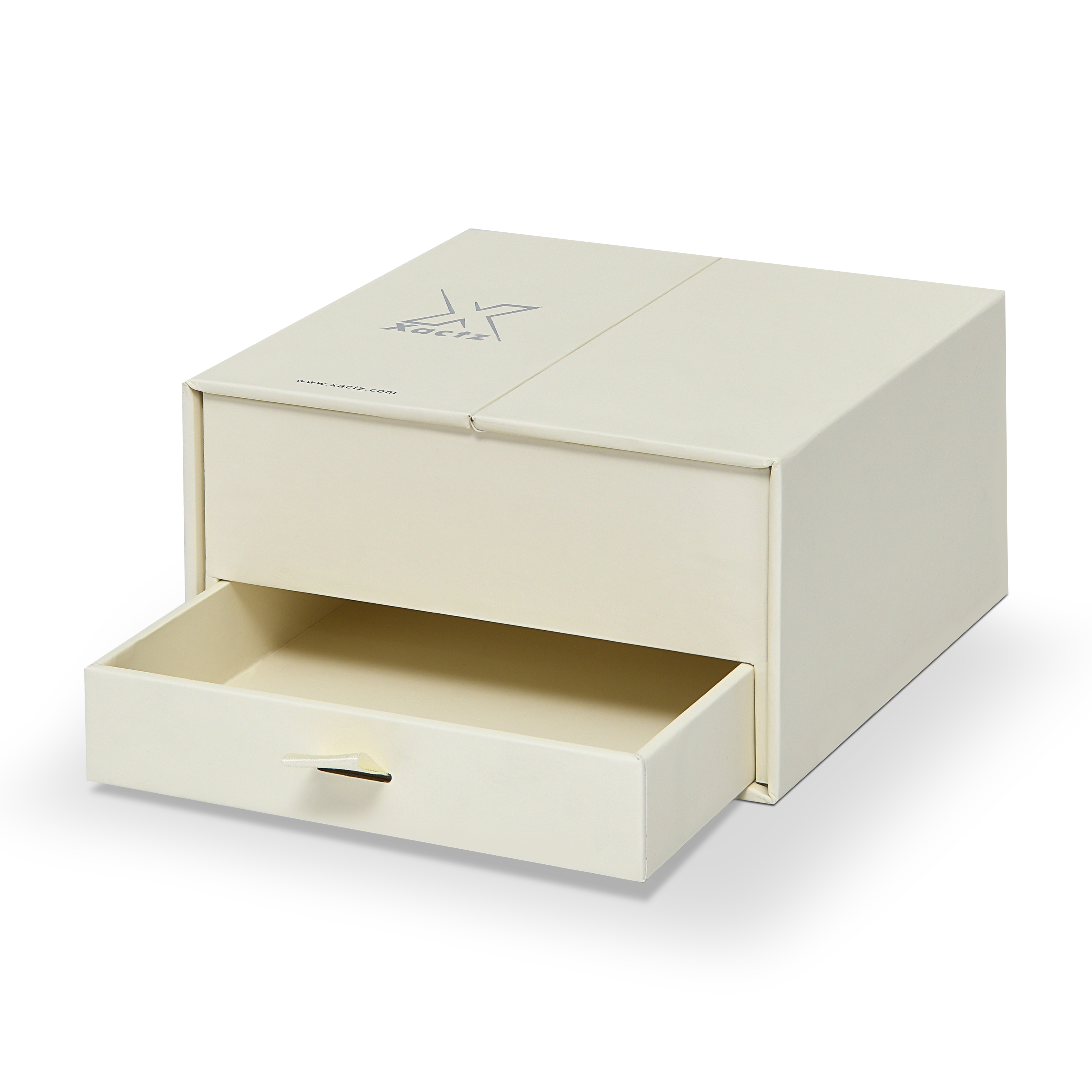 Emballage de luxe personnalisé en boîte à double porte beige avec feuille holographique