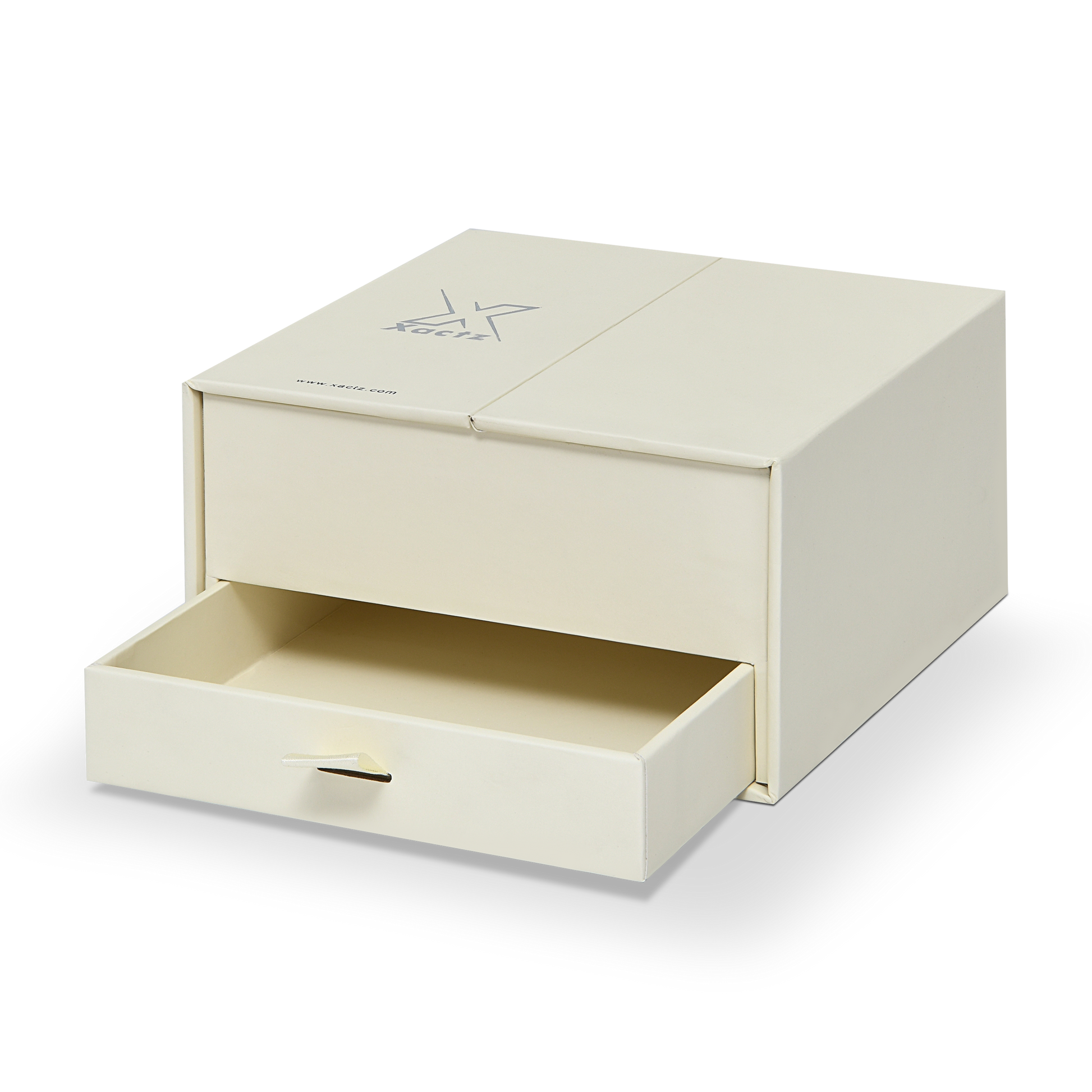 Emballage de luxe personnalisé en boîte à double porte beige avec feuille holographique