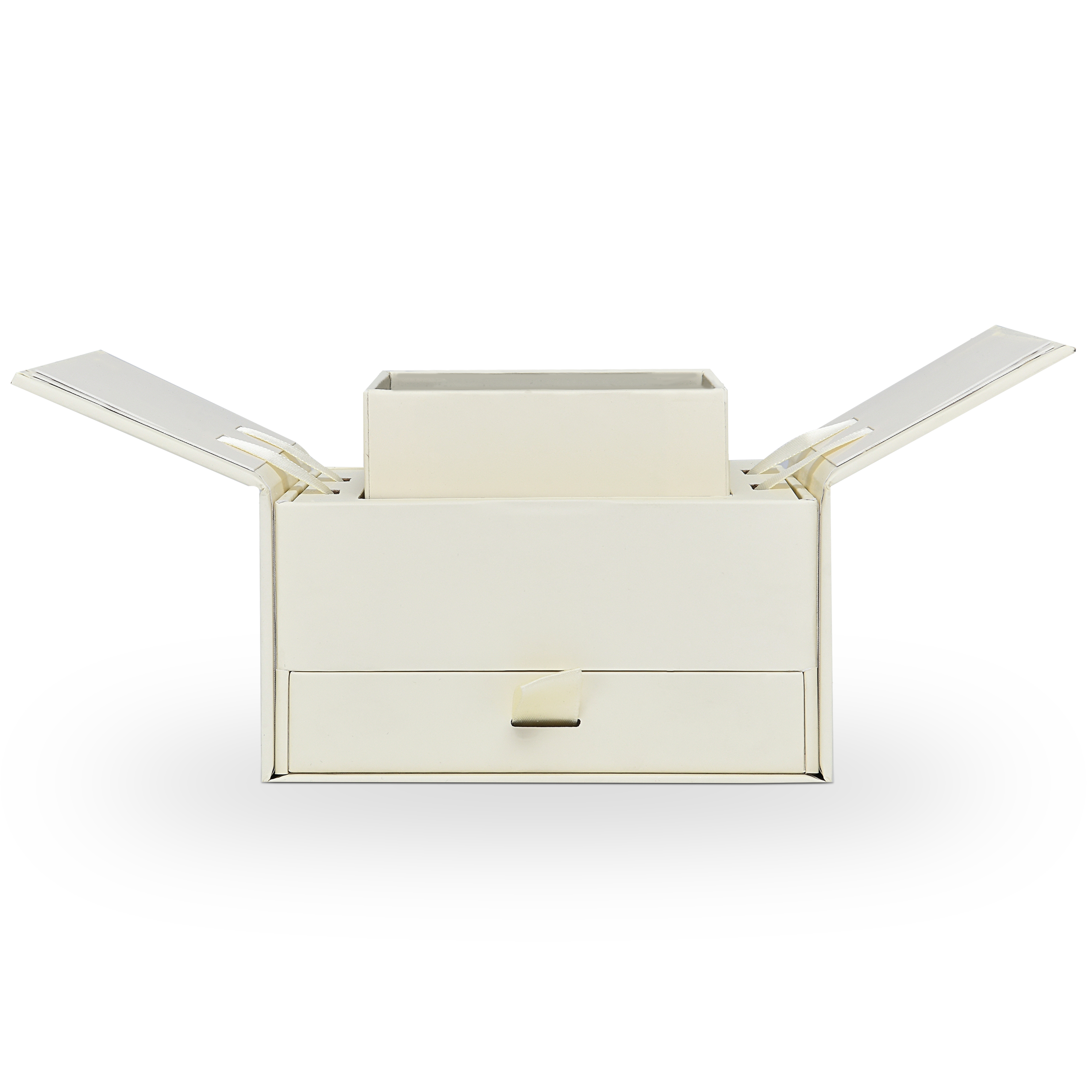 Emballage de luxe personnalisé en boîte à double porte beige avec feuille holographique