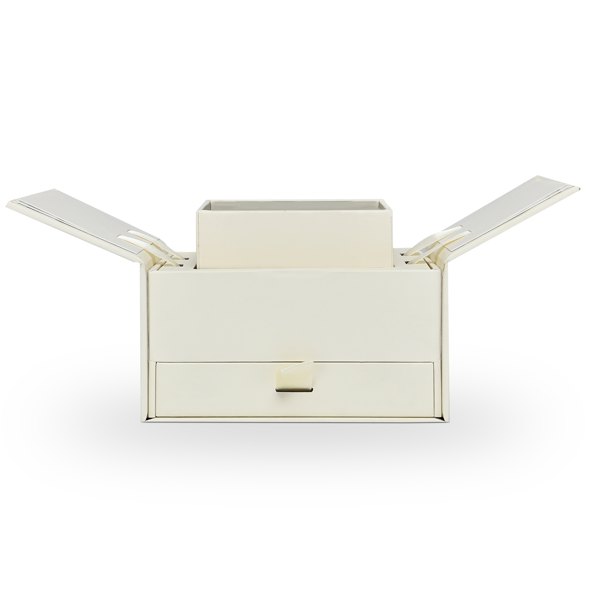 Emballage de luxe personnalisé en boîte à double porte beige avec feuille holographique