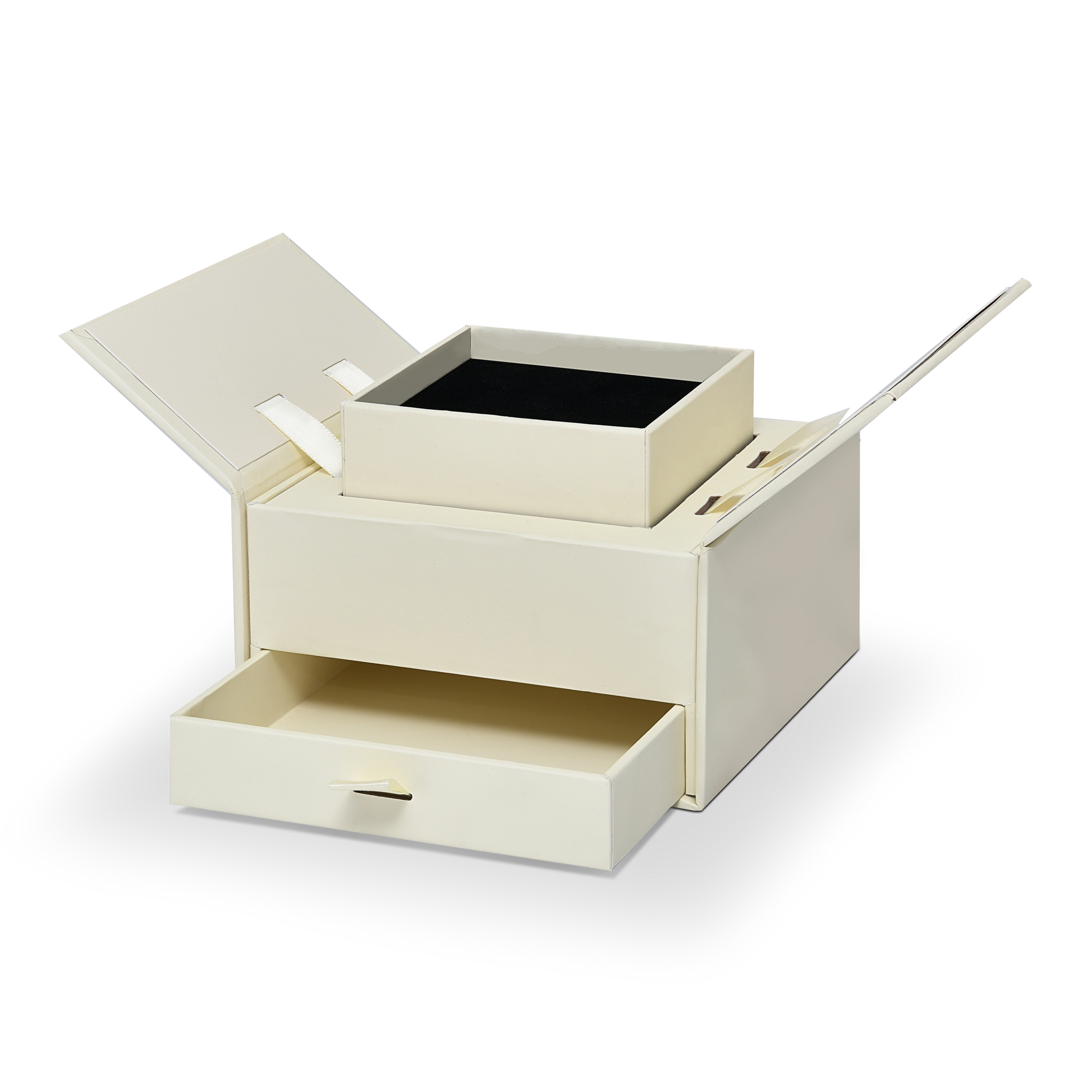 Emballage de luxe personnalisé en boîte à double porte beige avec feuille holographique