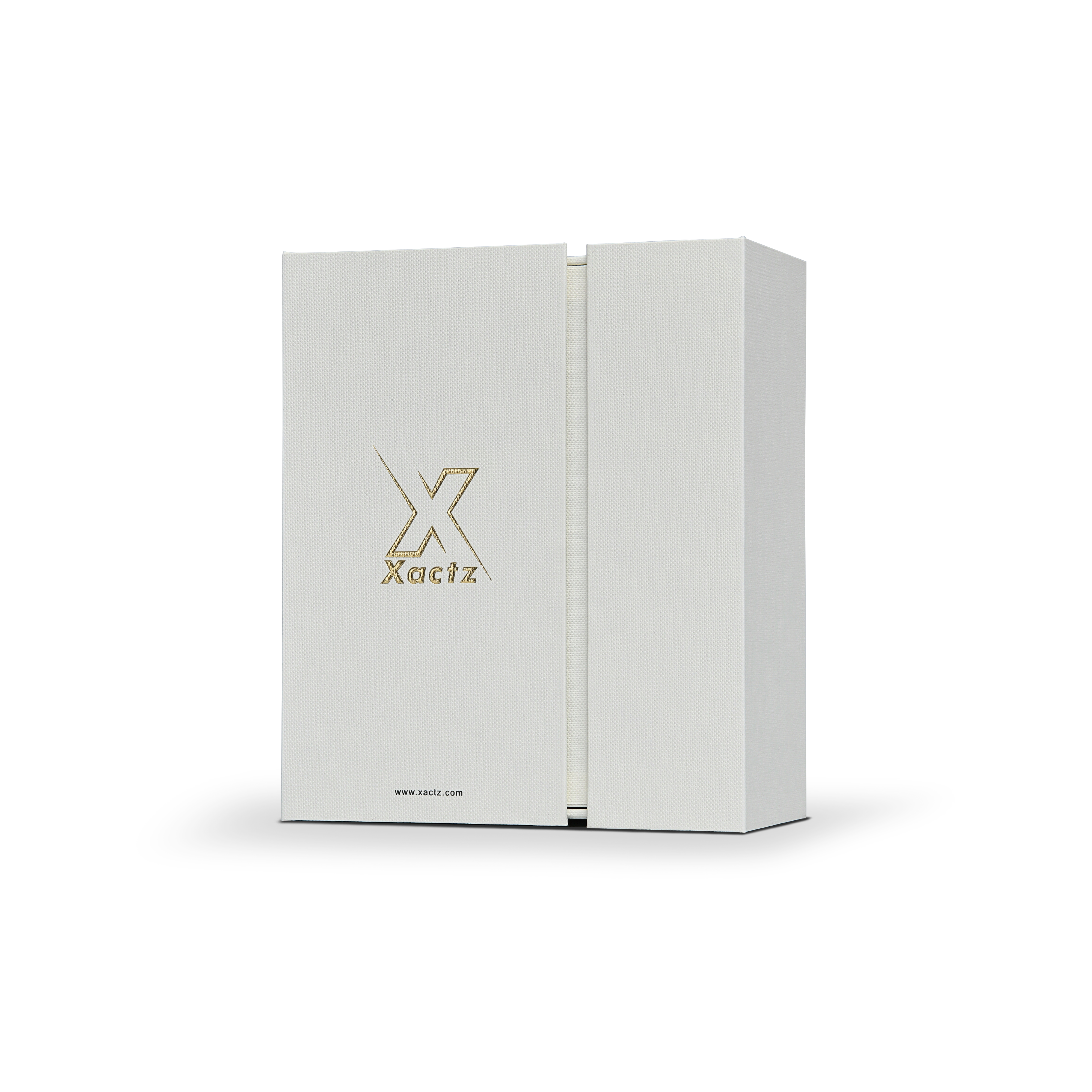 Elegant Beige Embossed Gold Foil Foldable Book-Shaped Luxury Gift Box with Textured Linen Pattern and 3M Adhesive System