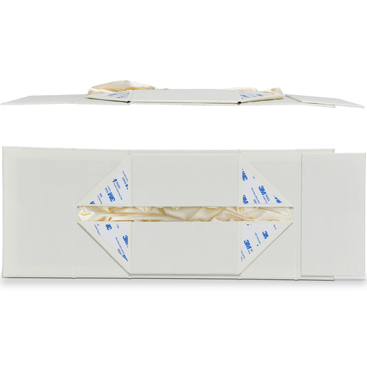 Luxuriöse maßgeschneiderte beige faltbare Buchbox mit Leinen-Satin-Futter Goldfolienverpackung