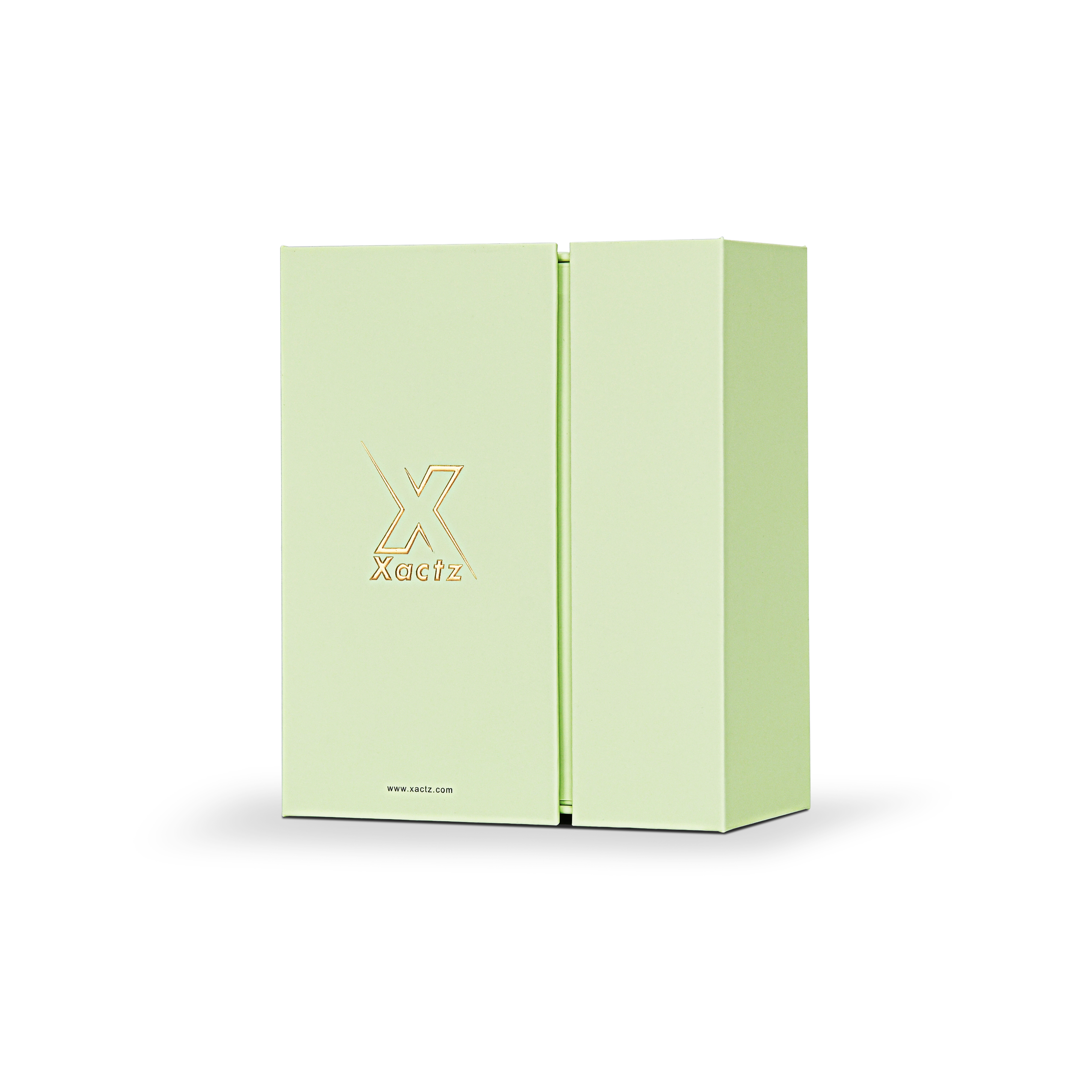 Elegant Light Green Embossed Gold Foil Foldable Book-Shaped Luxury Gift Box with Dual Copper Paper, Tactile Coating, Dual-Layer Construction, and Satin Lining