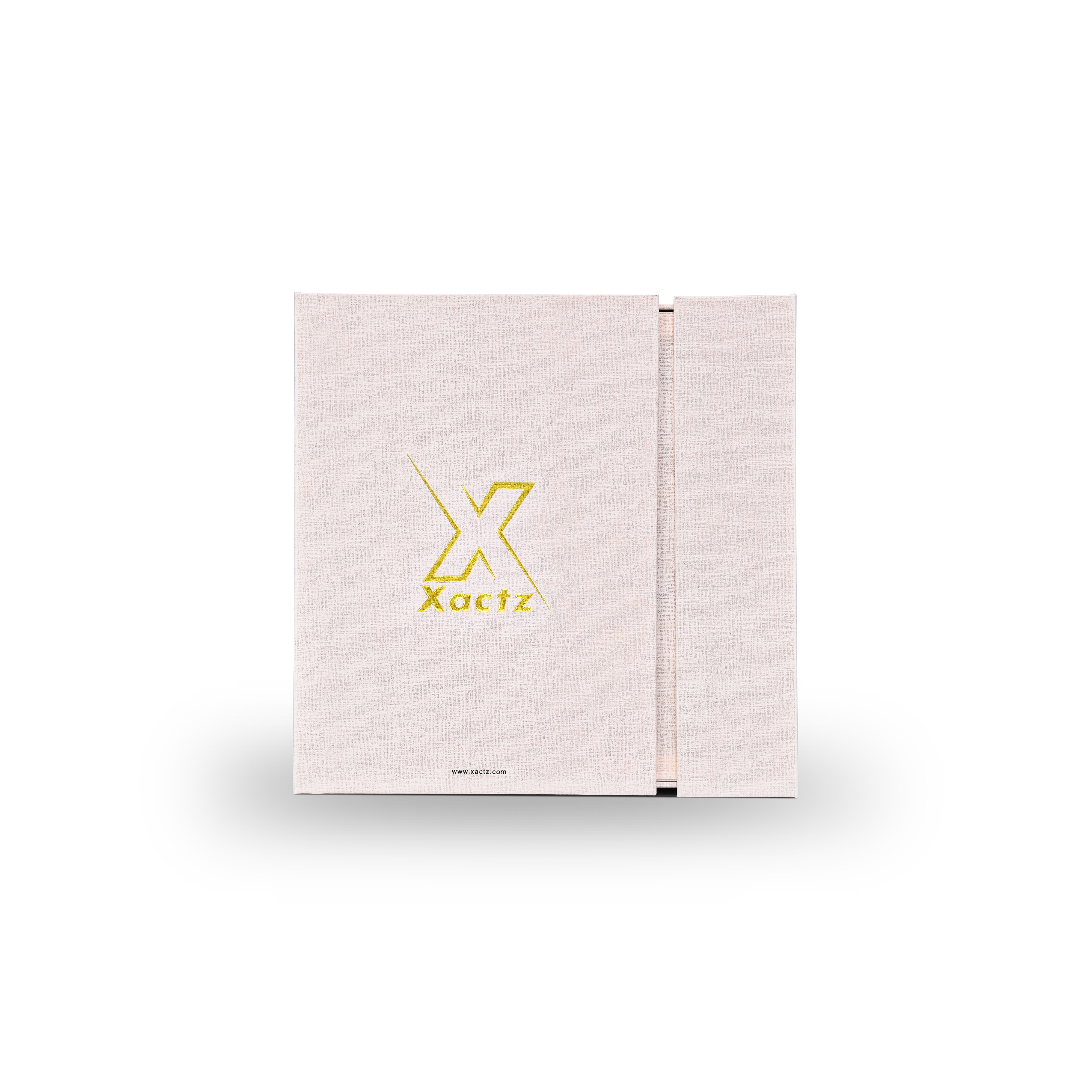 Elegant Light Pink Embossed Gold Foil Foldable Book-Shaped Luxury Gift Box with Canvas Texture and Dual-Layer Construction