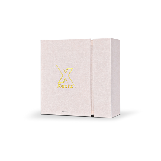 Elegant Light Pink Embossed Gold Foil Foldable Book-Shaped Luxury Gift Box with Canvas Texture, Dual-Layer Construction, and Satin Lining