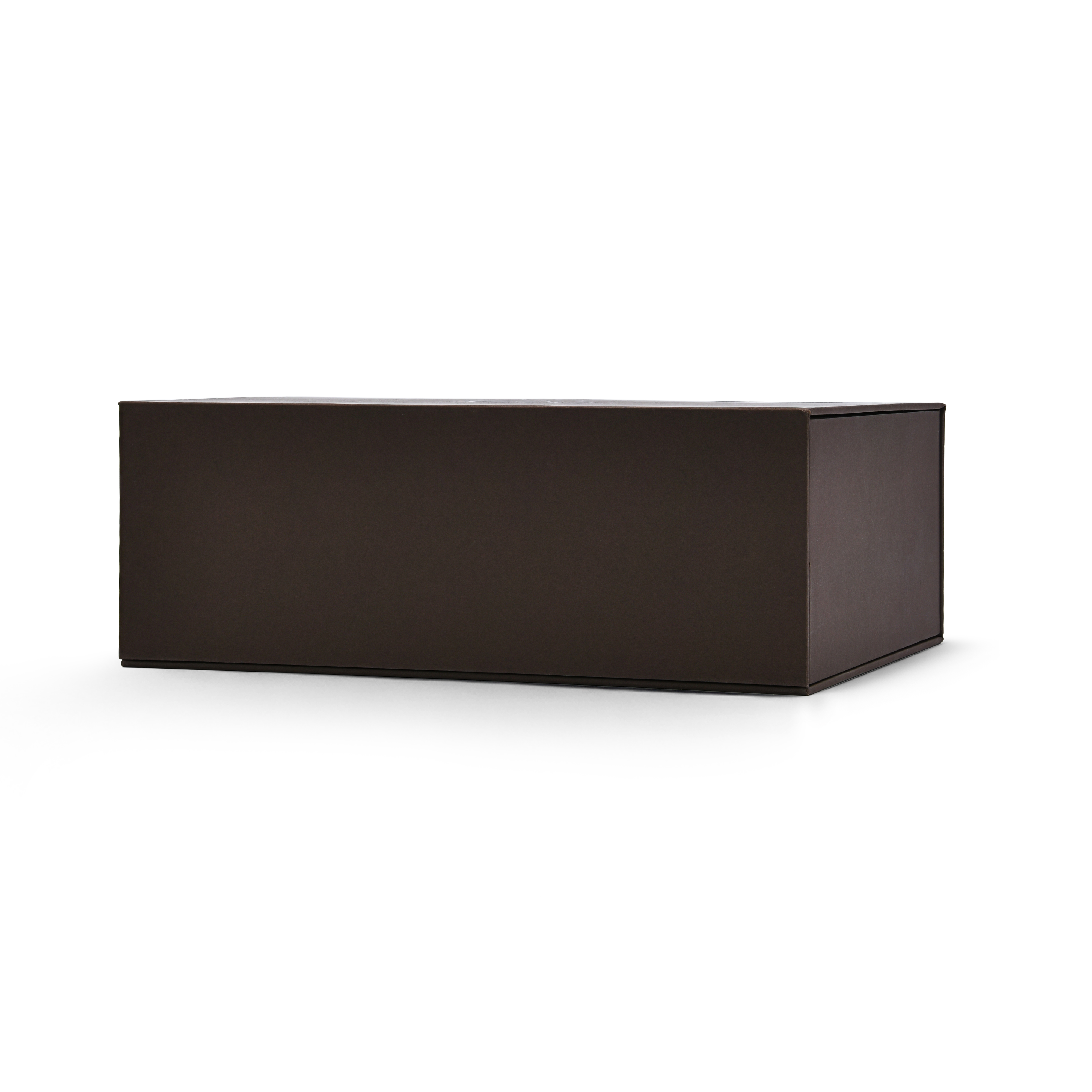 Premium deep coffee brown double layer magnetic gift box base view showing full width and depth of rigid cardboard construction