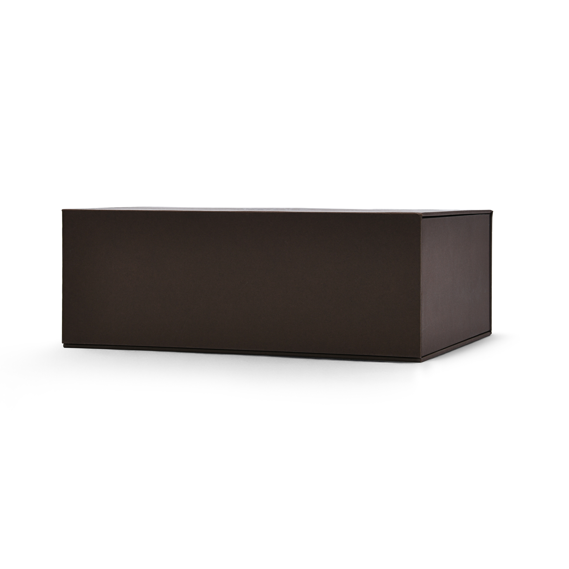Premium deep coffee brown double layer magnetic gift box base view showing full width and depth of rigid cardboard construction