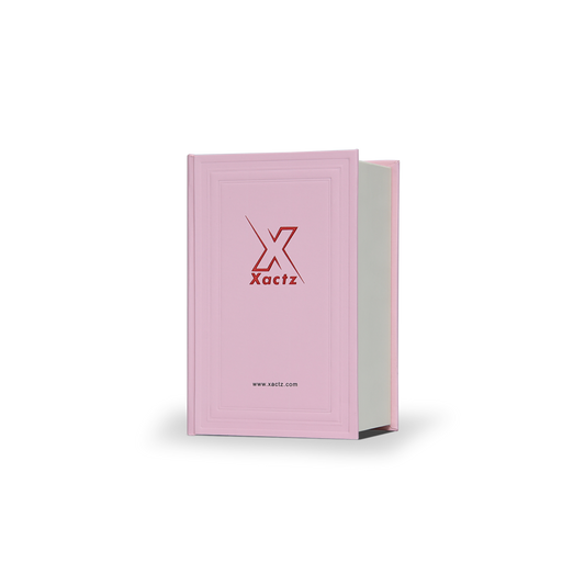 Pink Beige Embossed Red Gold Foil Book-Shaped Luxury Gift Box with Black EVA Beige Inner Tray