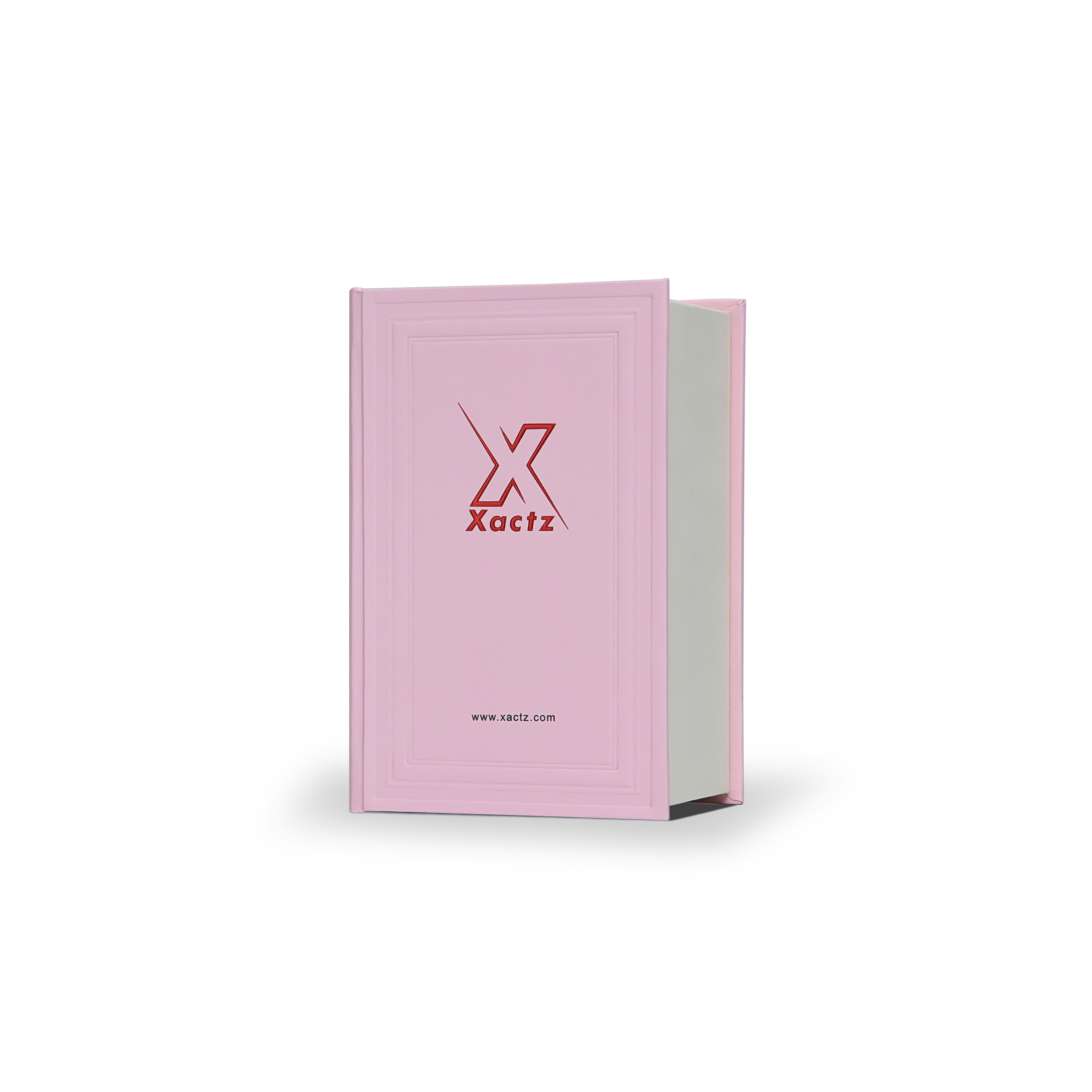 Pink Beige Embossed Red Gold Foil Book-Shaped Luxury Gift Box with Rectangular Beige Inner Tray