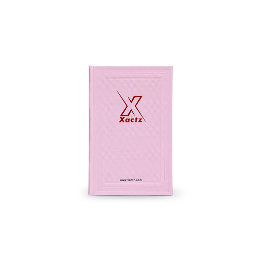 Pink Beige Embossed Red Gold Foil Book-Shaped Luxury Gift Box with Debossed Border Frame and Rectangular Inner Tray