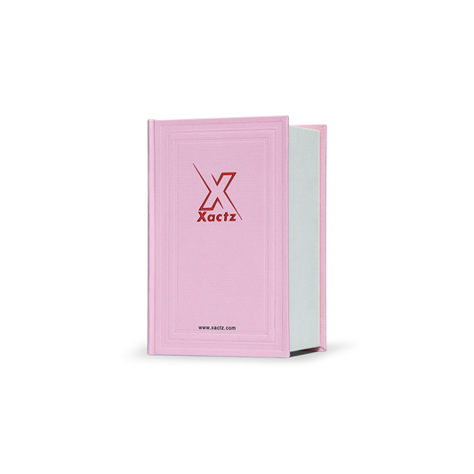 Pink Beige Embossed Red Gold Foil Book-Shaped Luxury Gift Box with Debossed Border Frame